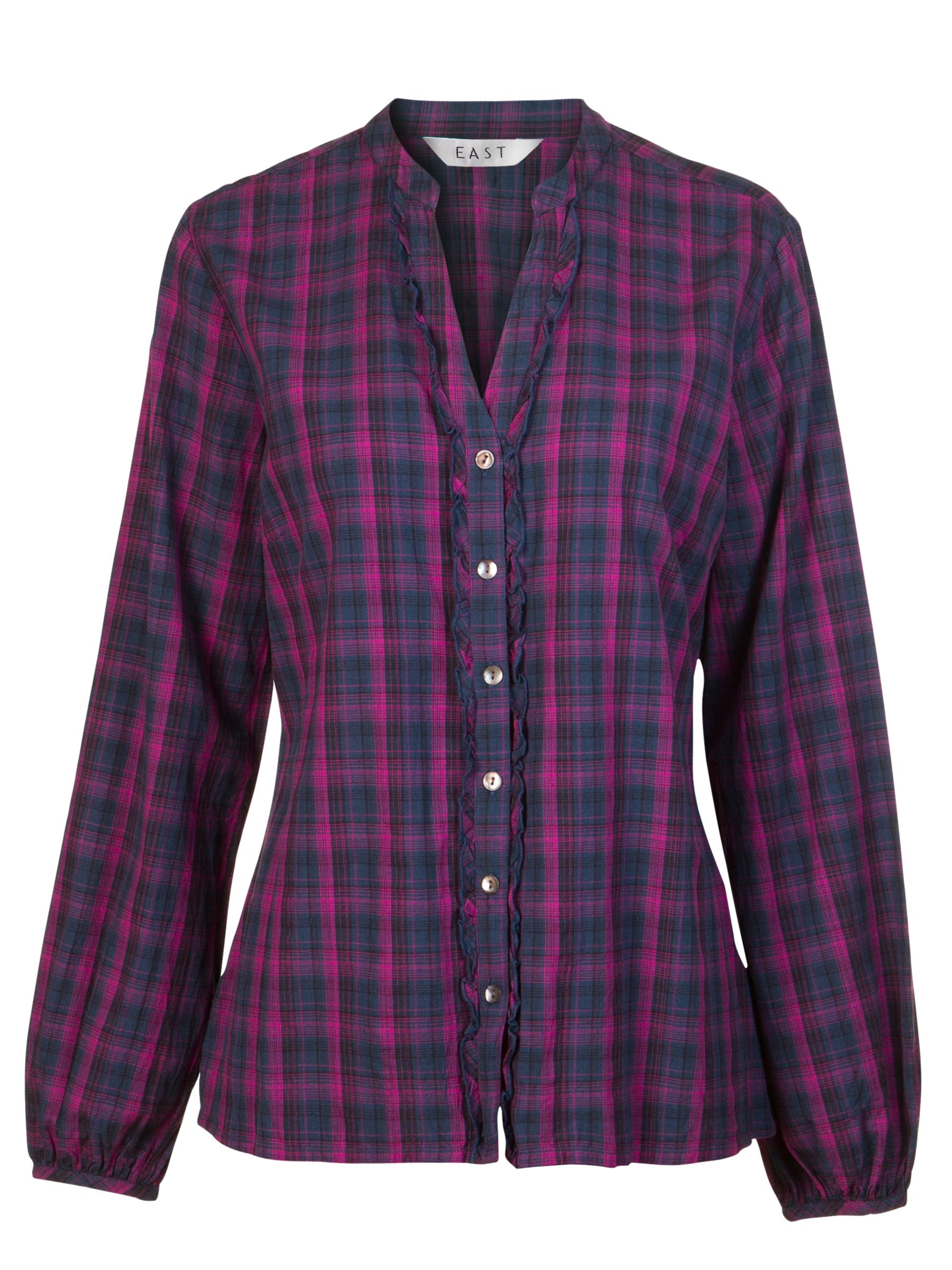 East Belford Check Frill Blouse, Navy