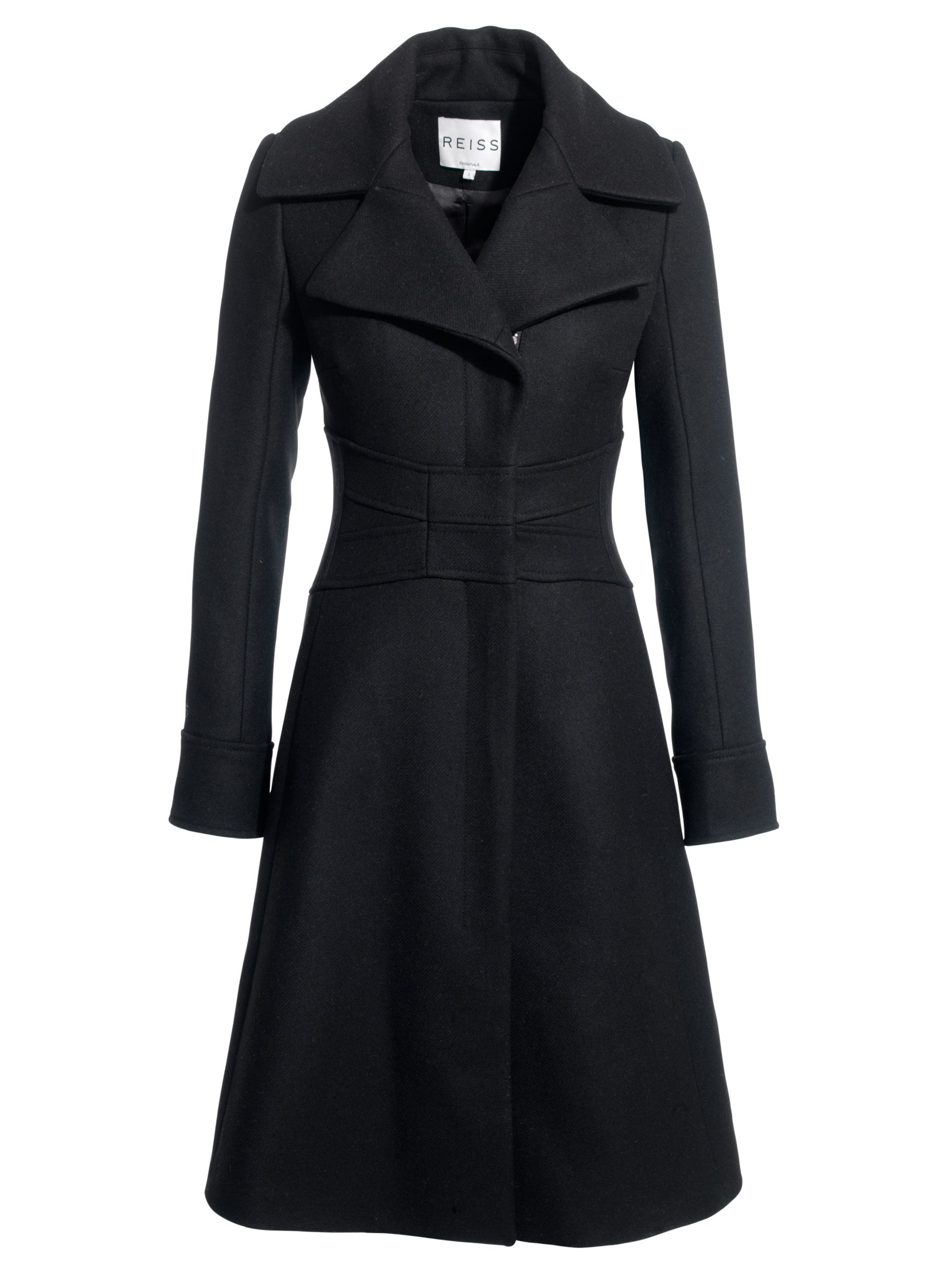 Reiss Coco Fit And Flare Coat, Black at JohnLewis