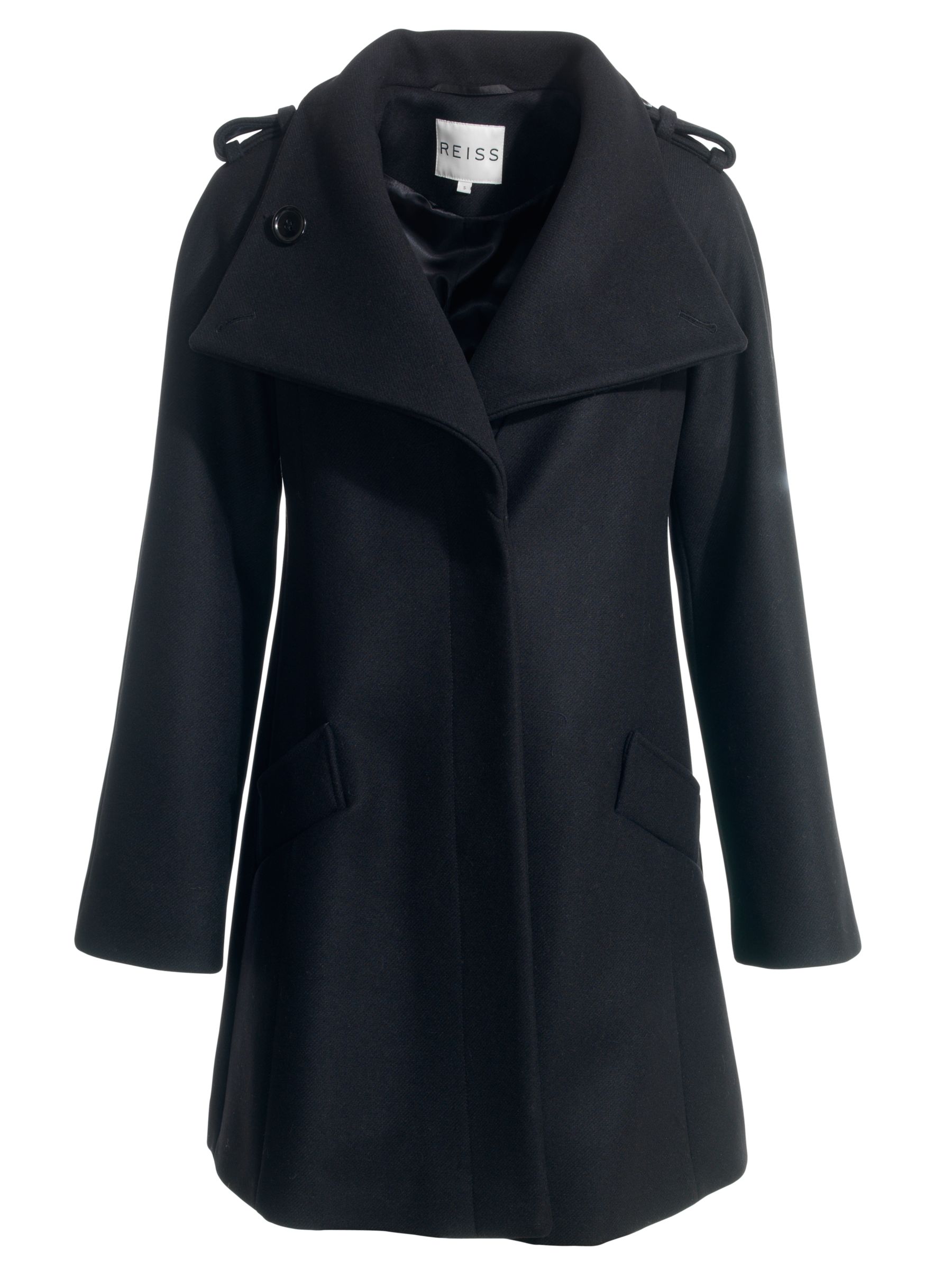 Reiss Fabian Wrap Collar Coat, Black at JohnLewis