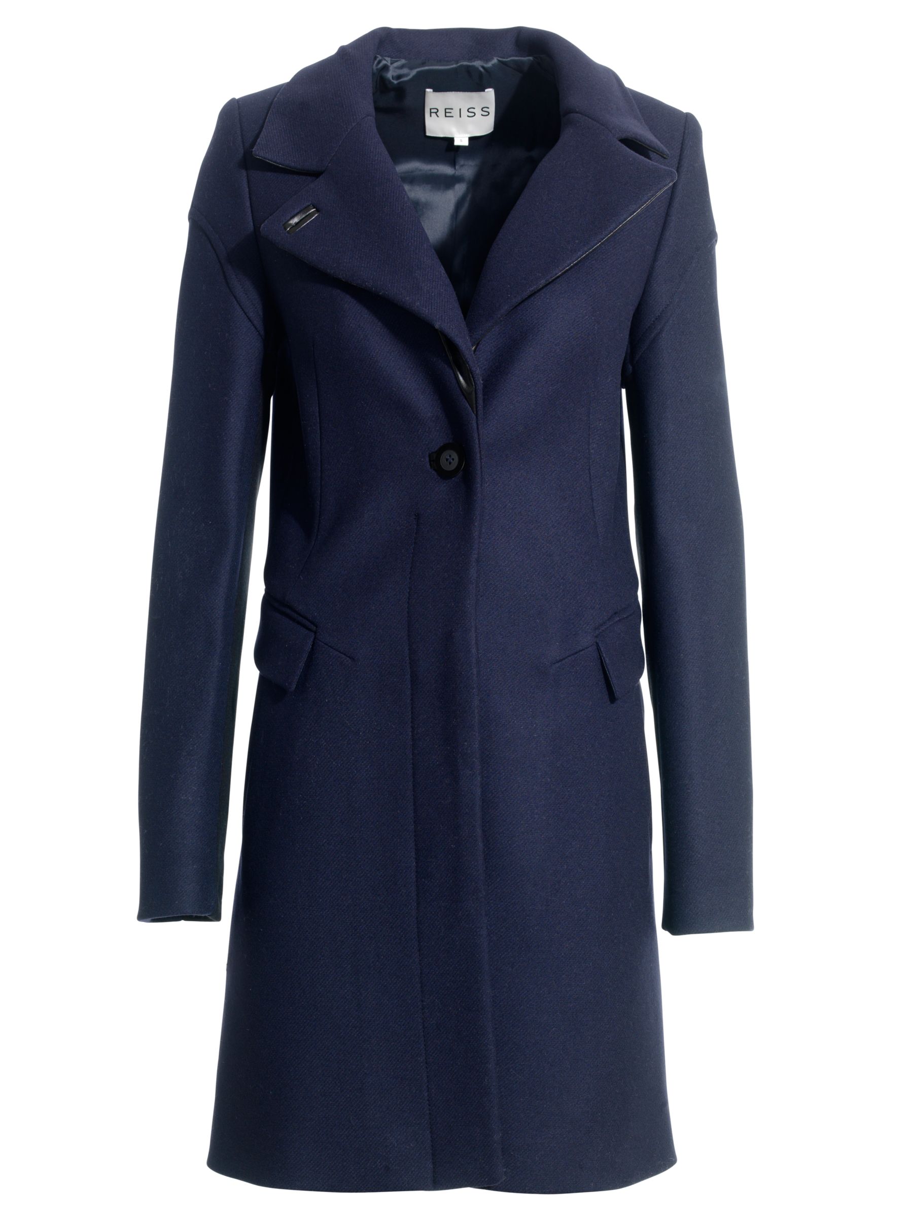 Reiss Geri Wool Mix Fitted Coat, Navy at John Lewis