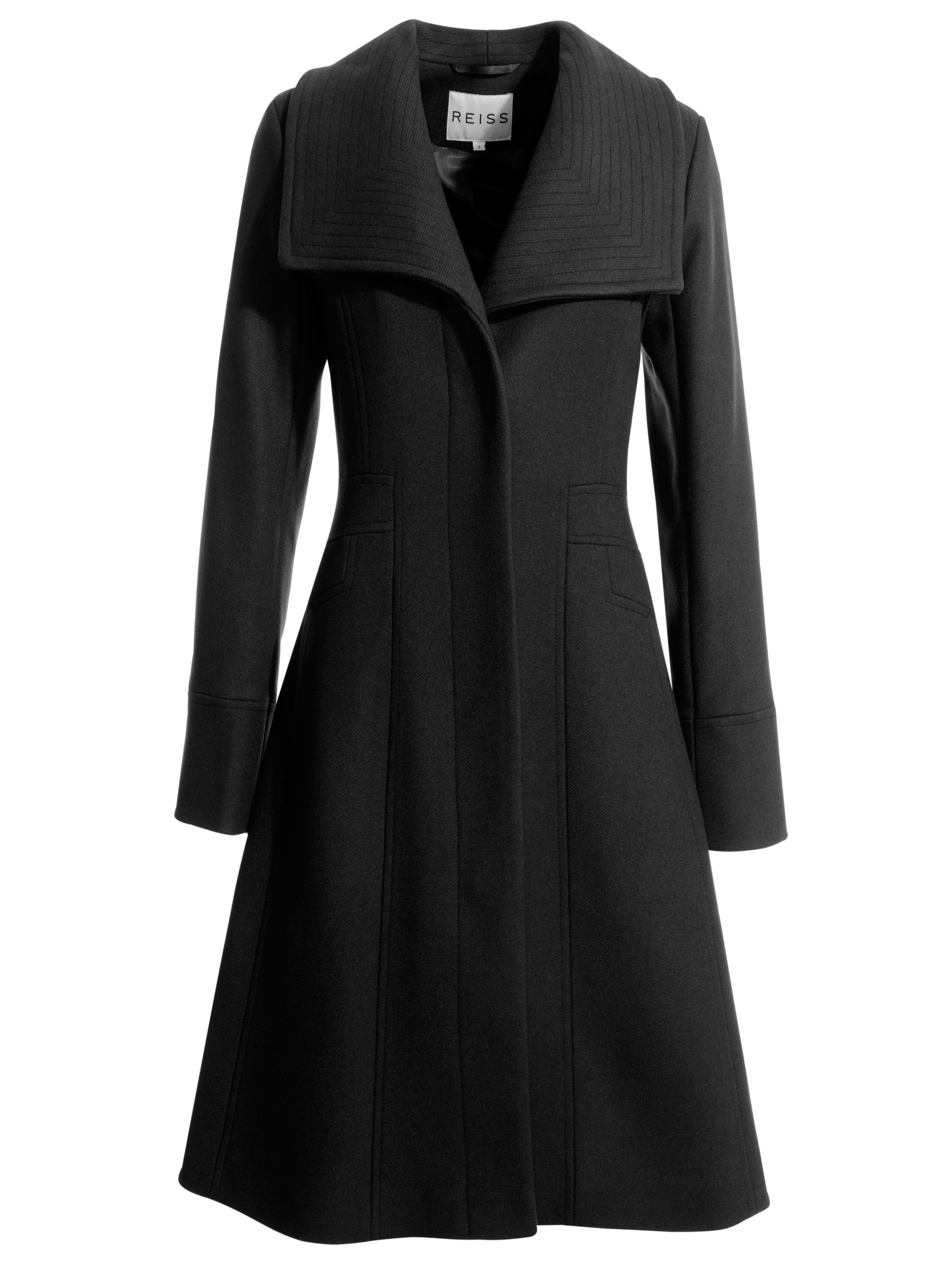 Reiss Angel Fit And Flare Coat, Black at JohnLewis