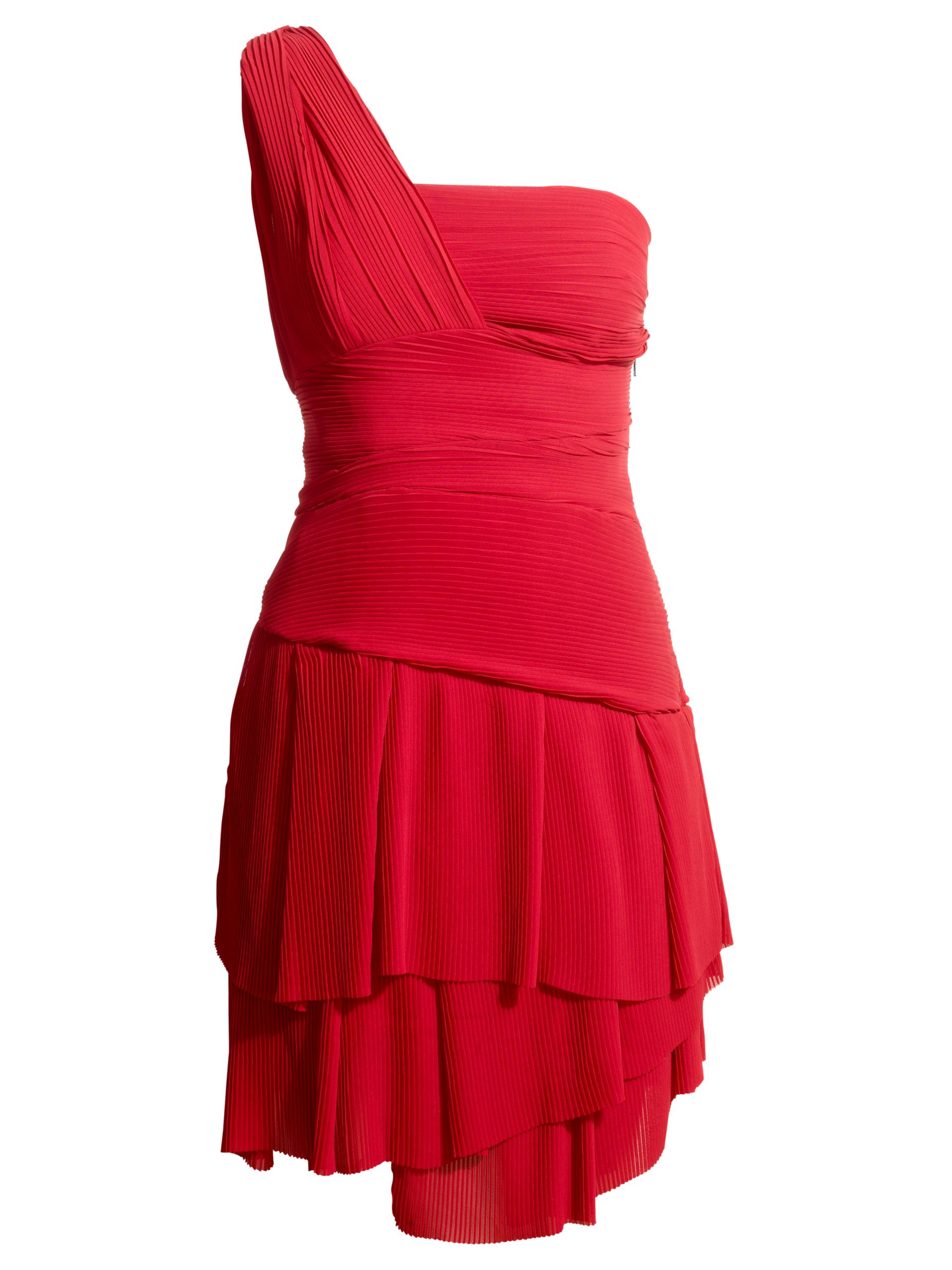 Reiss Dacey Pleated Frill Dress, Rouge at John Lewis