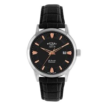 Rotary LE90000/04 Men's Super 25 Round Black Dial Black Leather Strap Watch at John Lewis