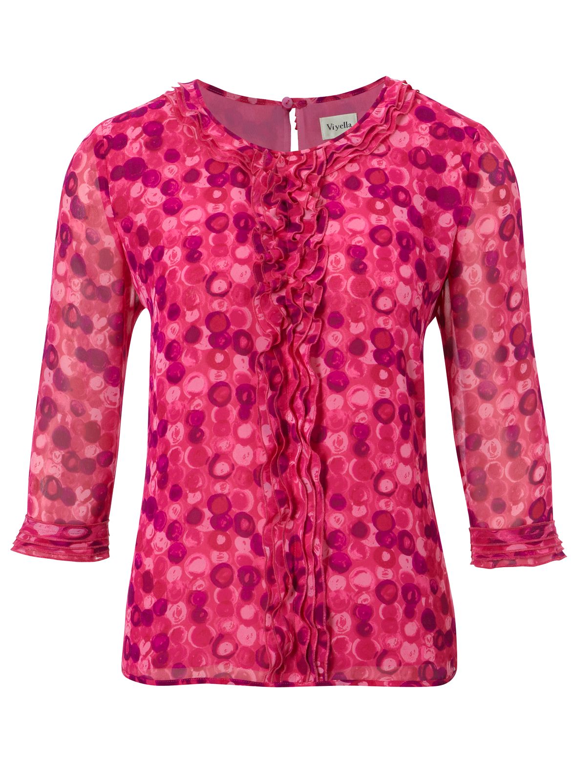 Viyella Spot Print Ruffle Front Blouse, Pink