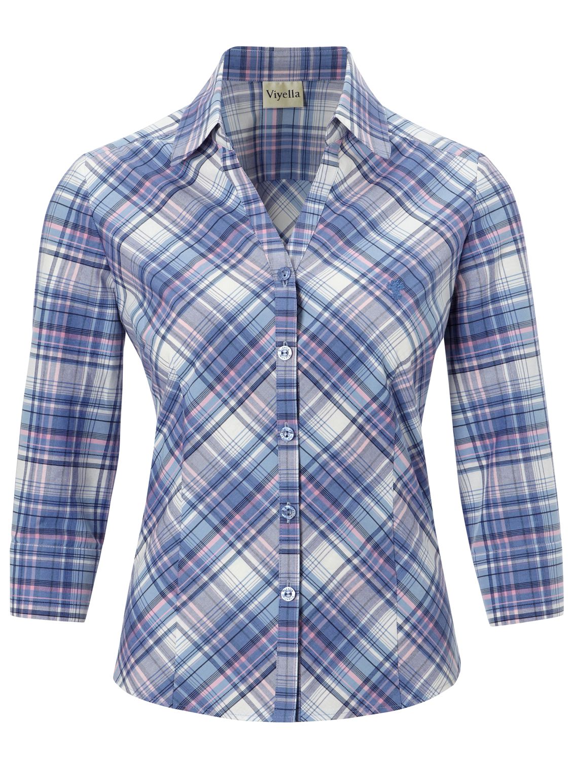 Viyella Check Gingham Blouse, Navy blue