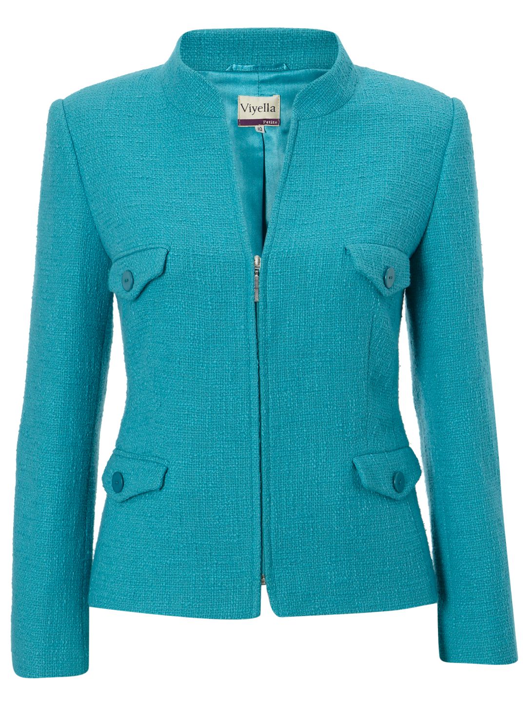 Viyella Petite Tweed Zip Jacket, Turquoise at John Lewis