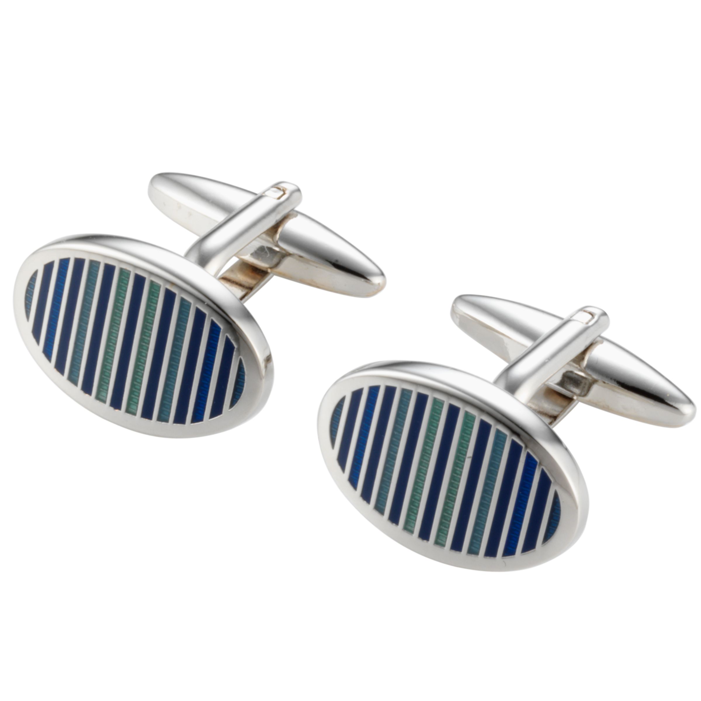 John Lewis Men John Lewis Stripe Oval Cufflinks, Blue