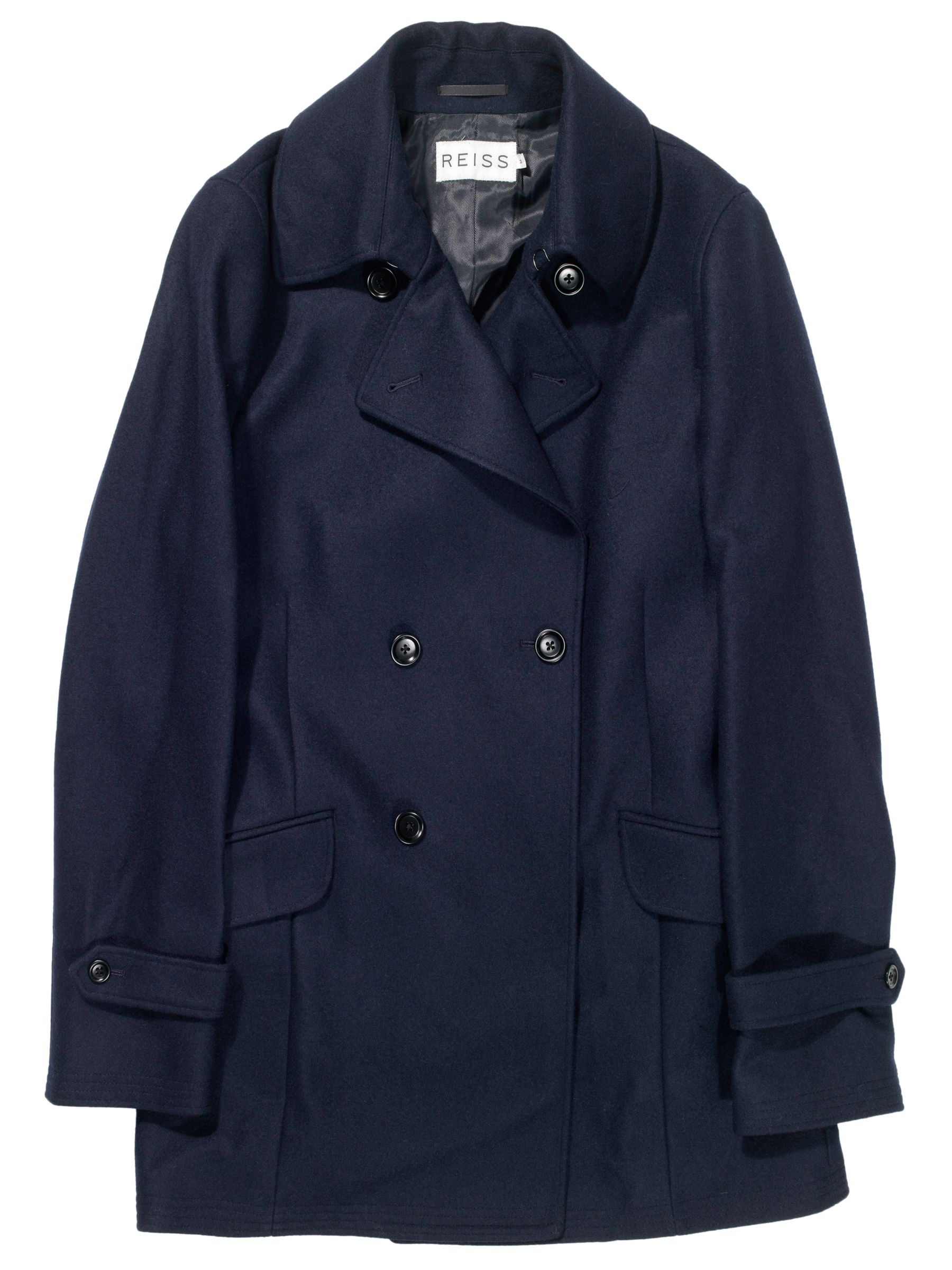 Reiss Stone Pea Coat, Navy at John Lewis