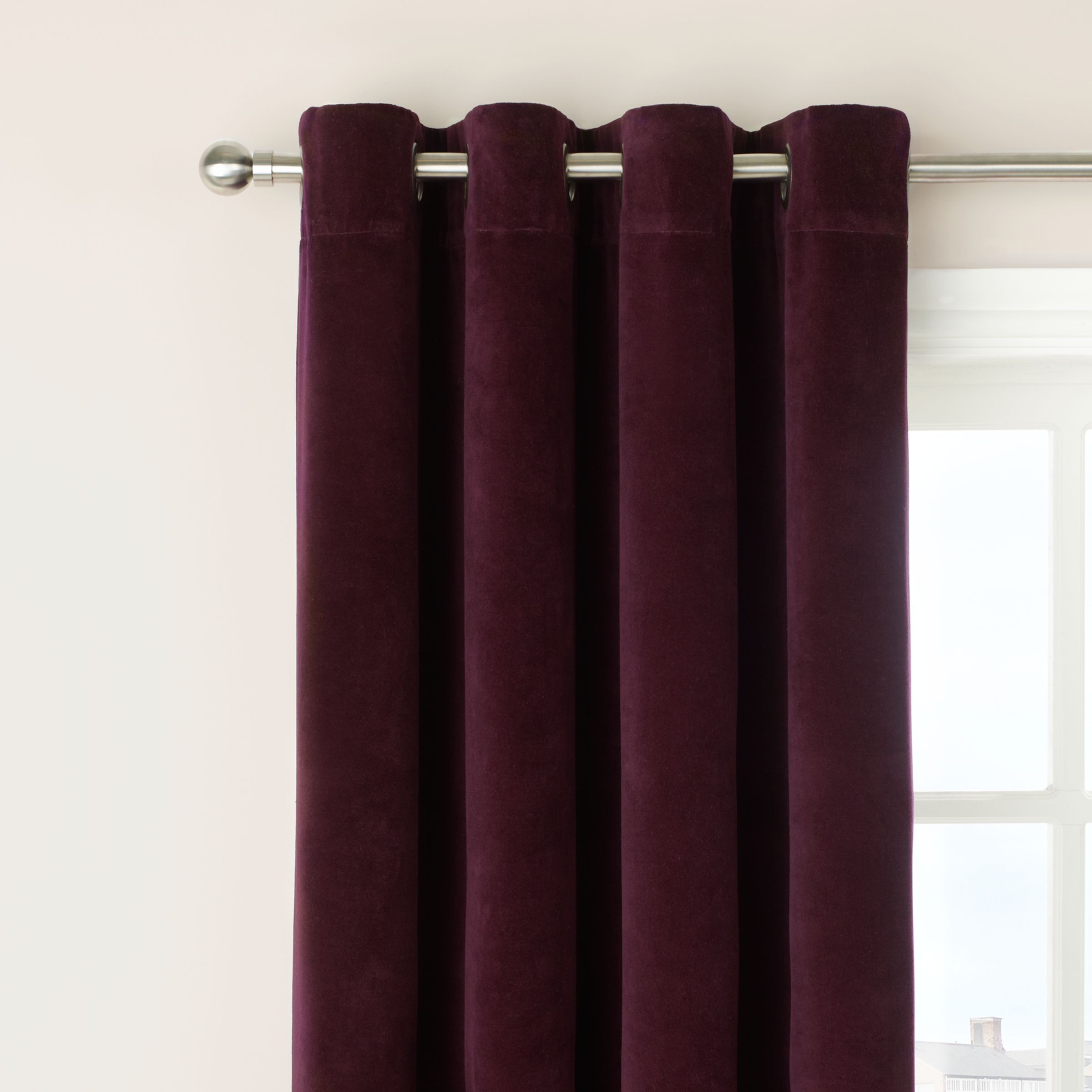 Velvet Eyelet Curtains, Cassis, W150