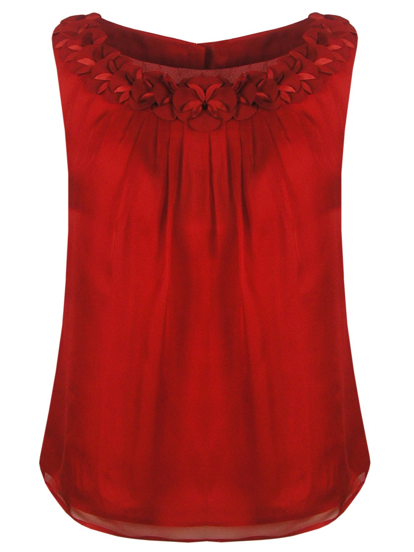 Petal Trim Sleeveless Blouse, Mid Red