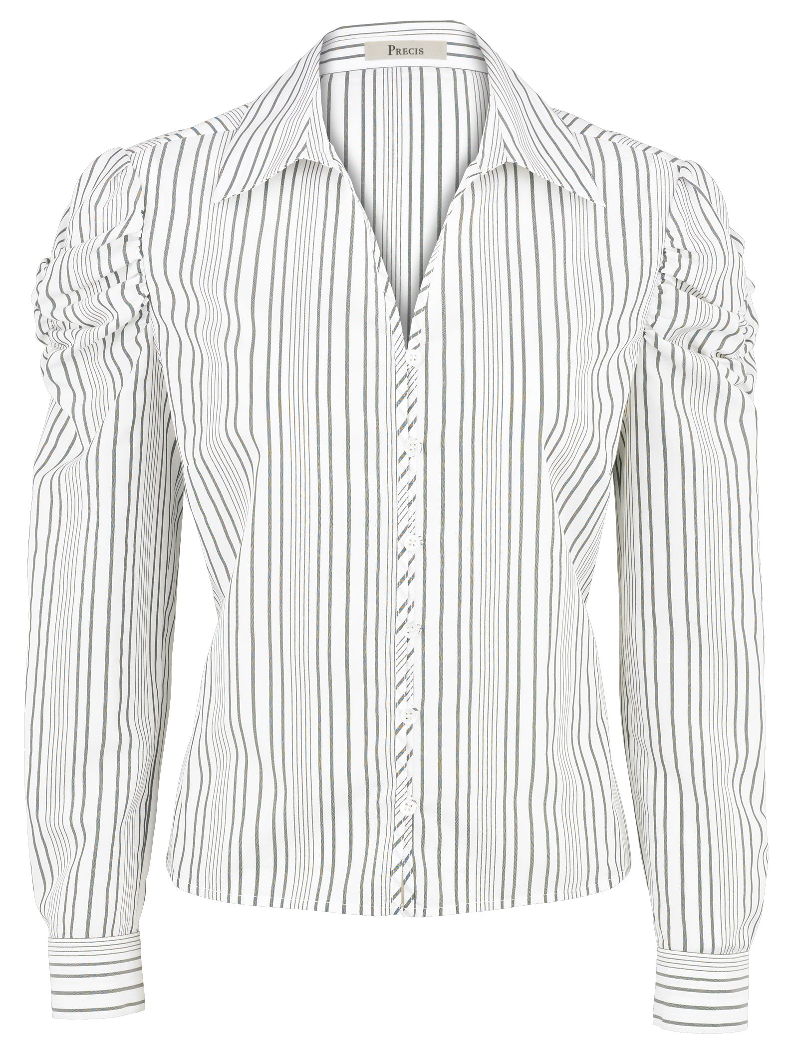 Ruched Sleeve Striped Blouse,