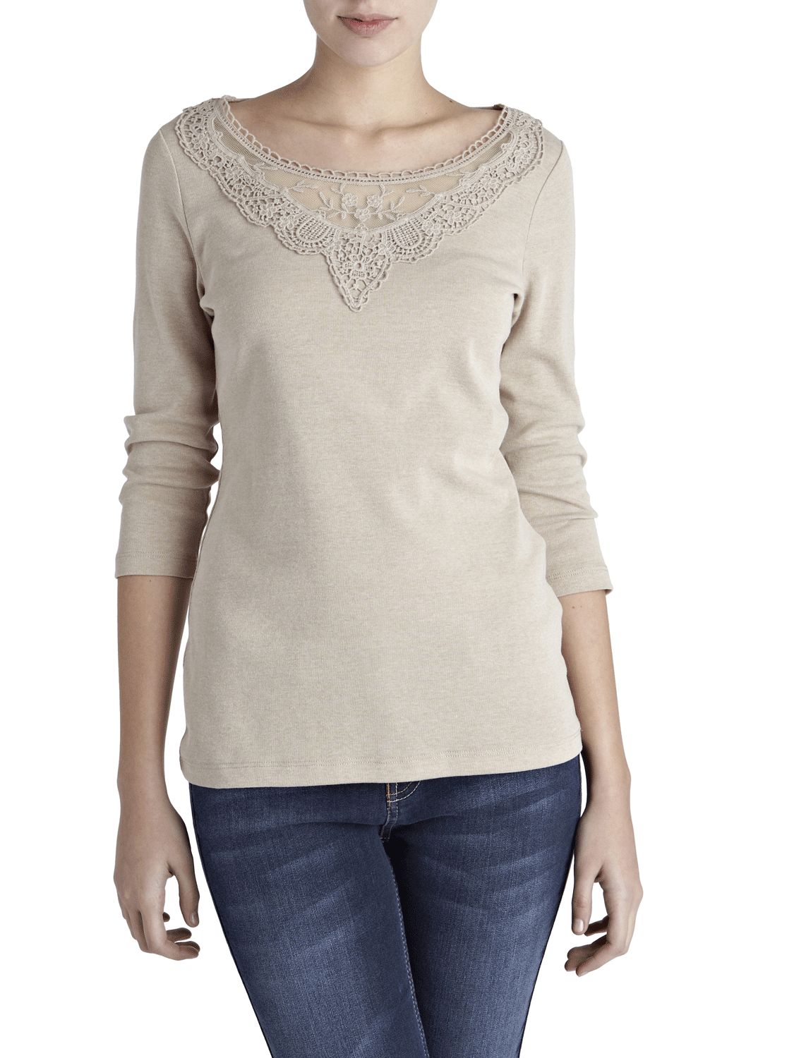 Lace Yoke T-Shirt, Light Neutral