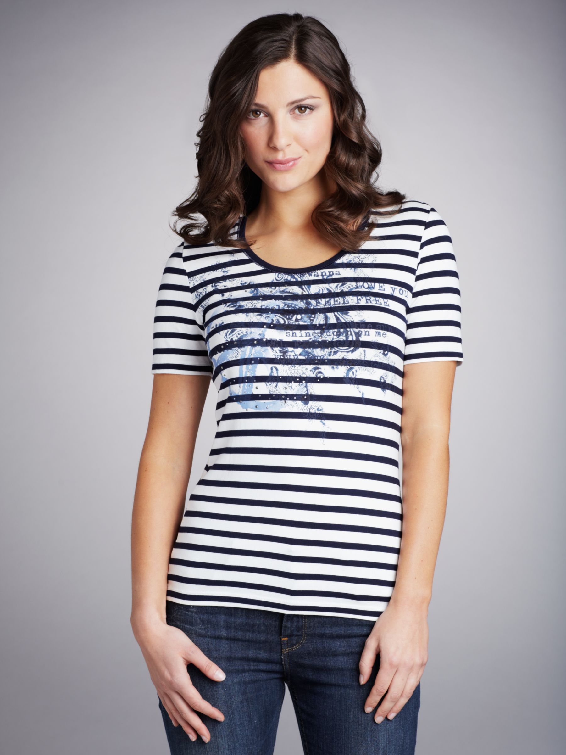Betty Barclay Placement Print Striped T-Shirt,