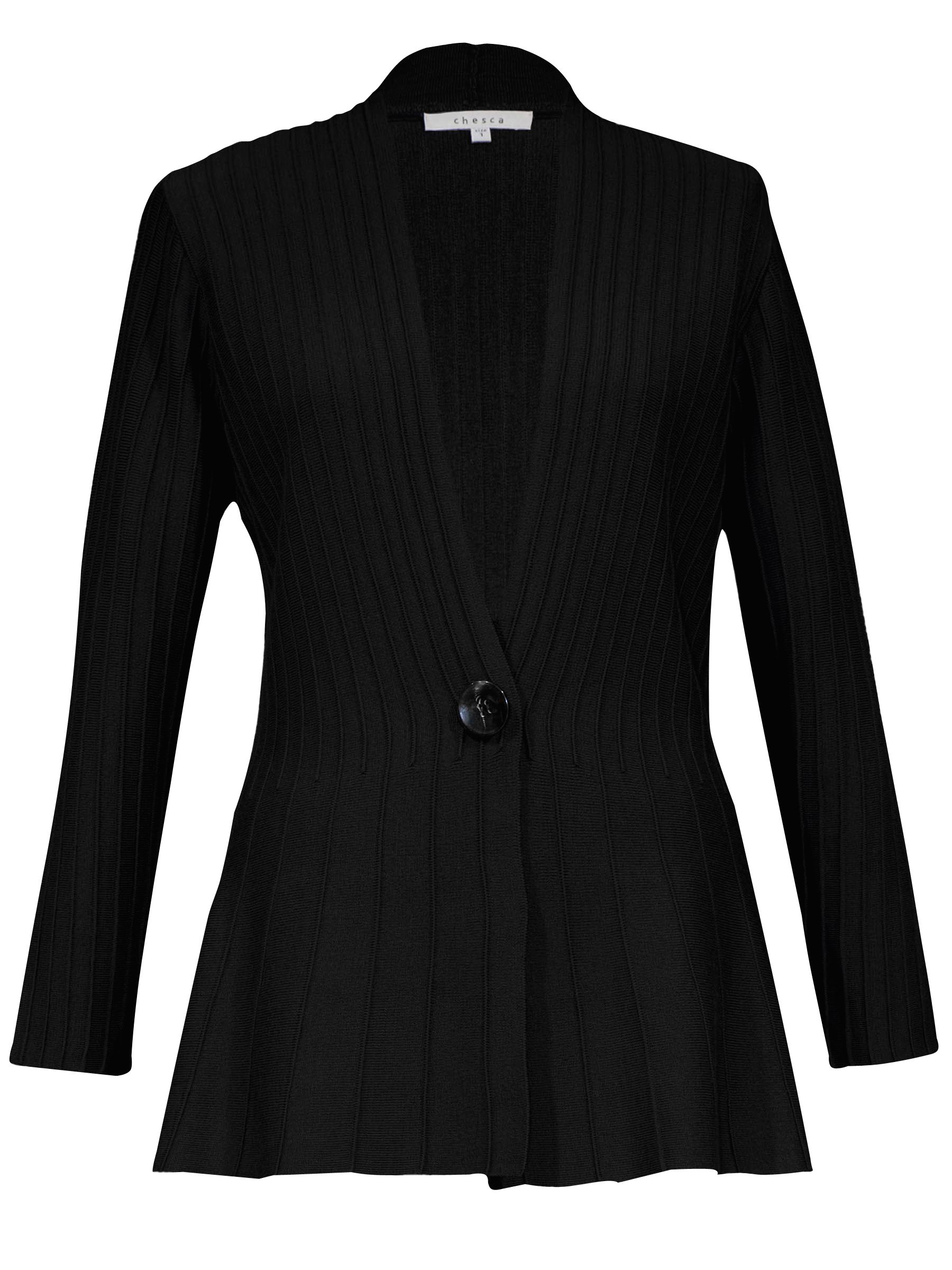 Chesca Raised Rib Trim Cardigan, Black