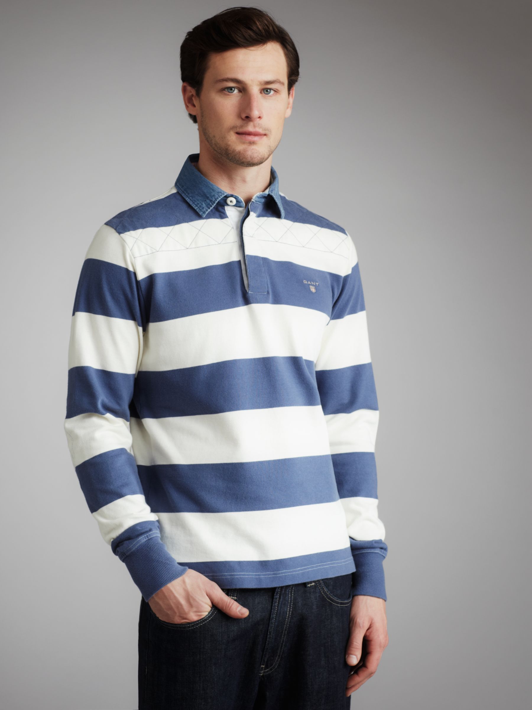 Gant Bar Stripe Heavy Rugby Shirt, Blue/White