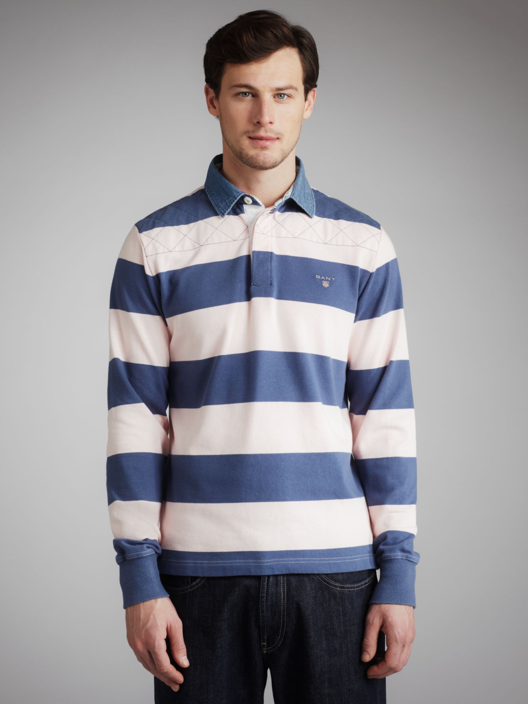 Gant Bar Stripe Heavy Rugby Shirt, Pink/Blue