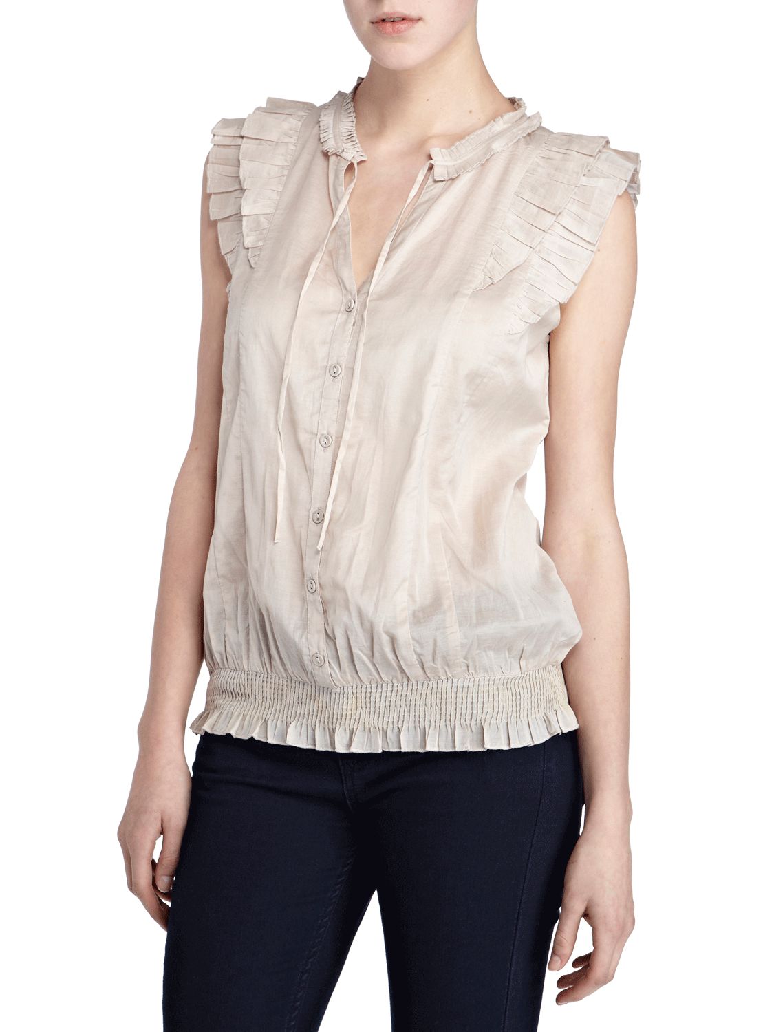 Oasis Pleat Neck Textured Blouse, Natural
