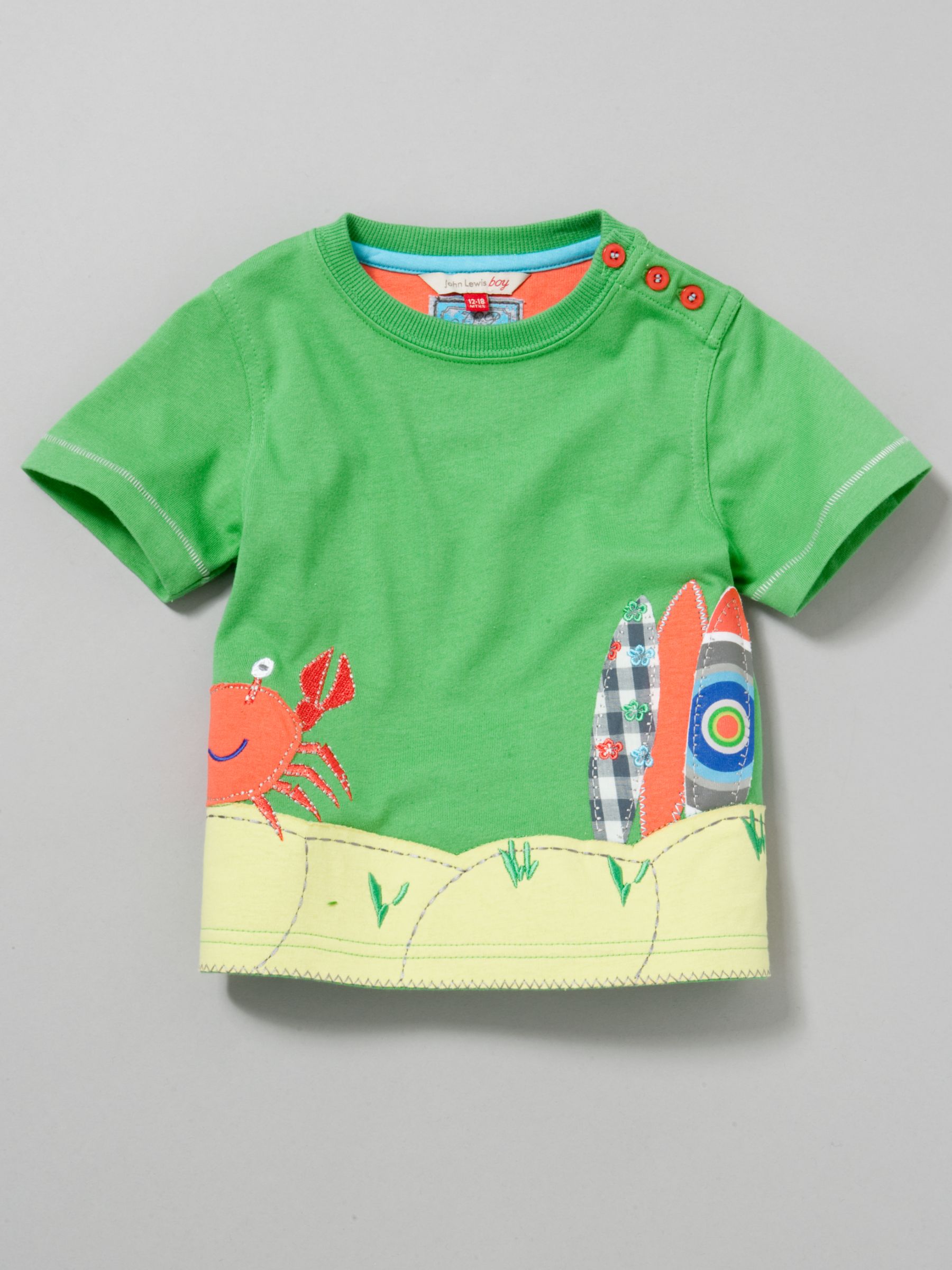 John Lewis Boy Crab and Surf T-Shirt, Green
