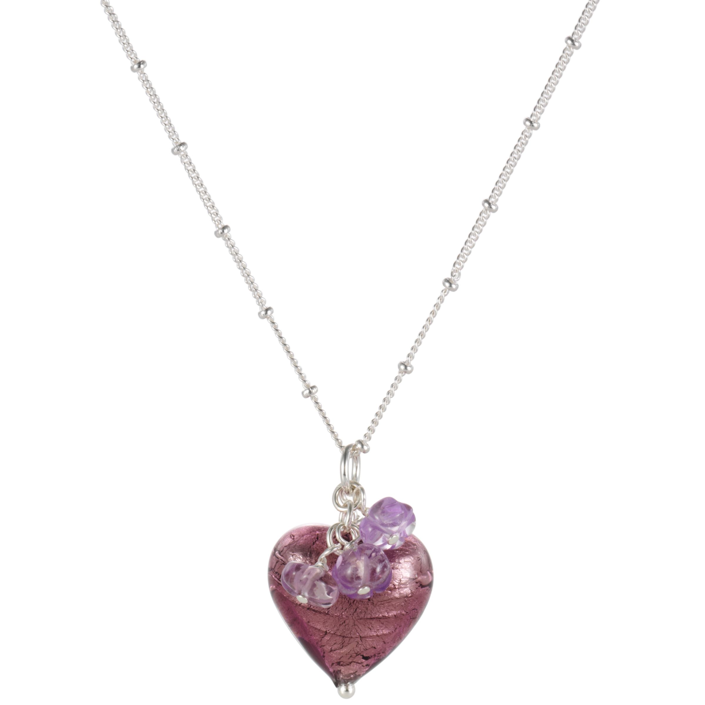 Martick Plum Murano Glass Heart Cluster Pendant Necklace