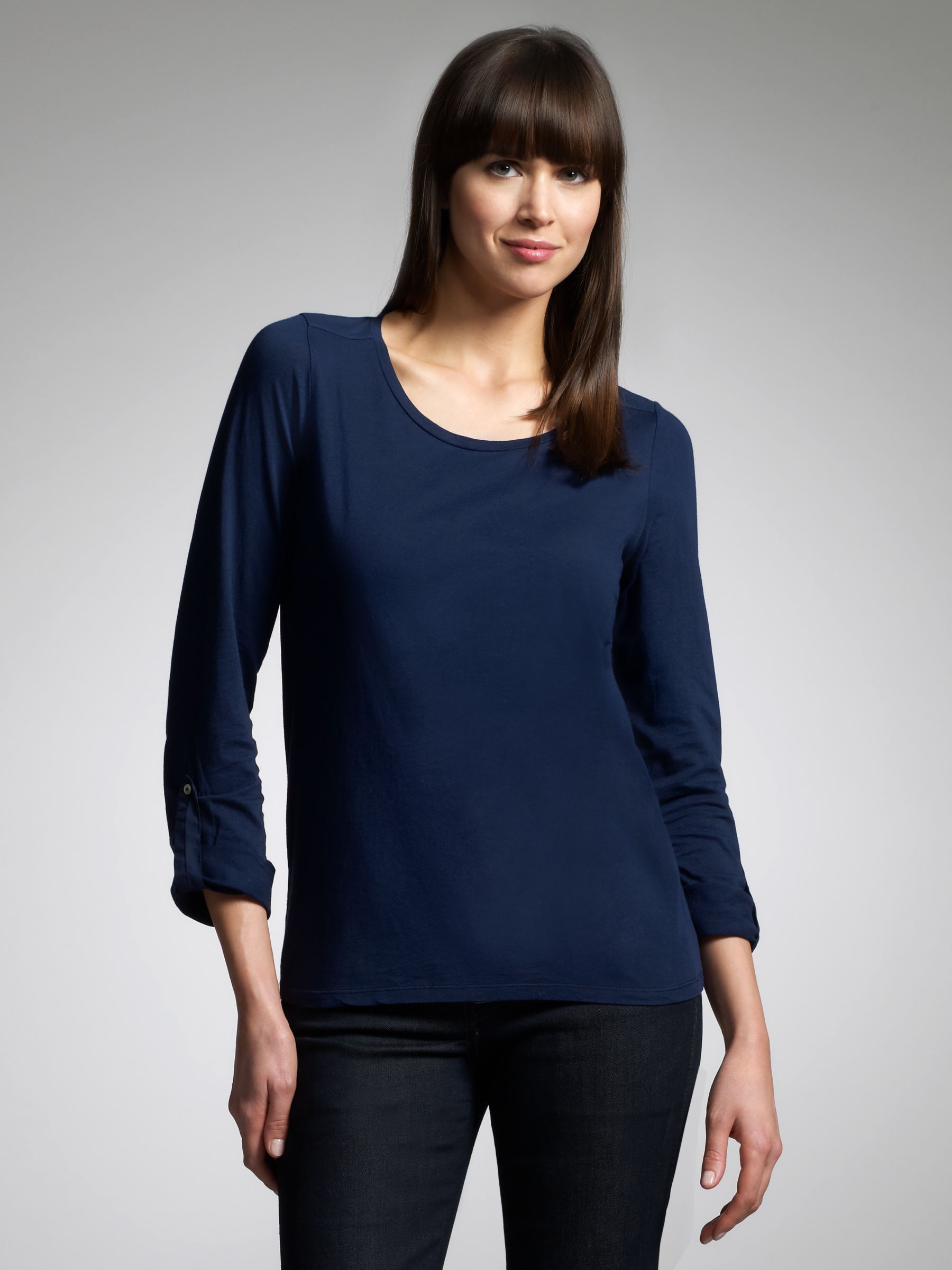 Whistles Long Sleeve Cotton Patch T-Shirt, Navy