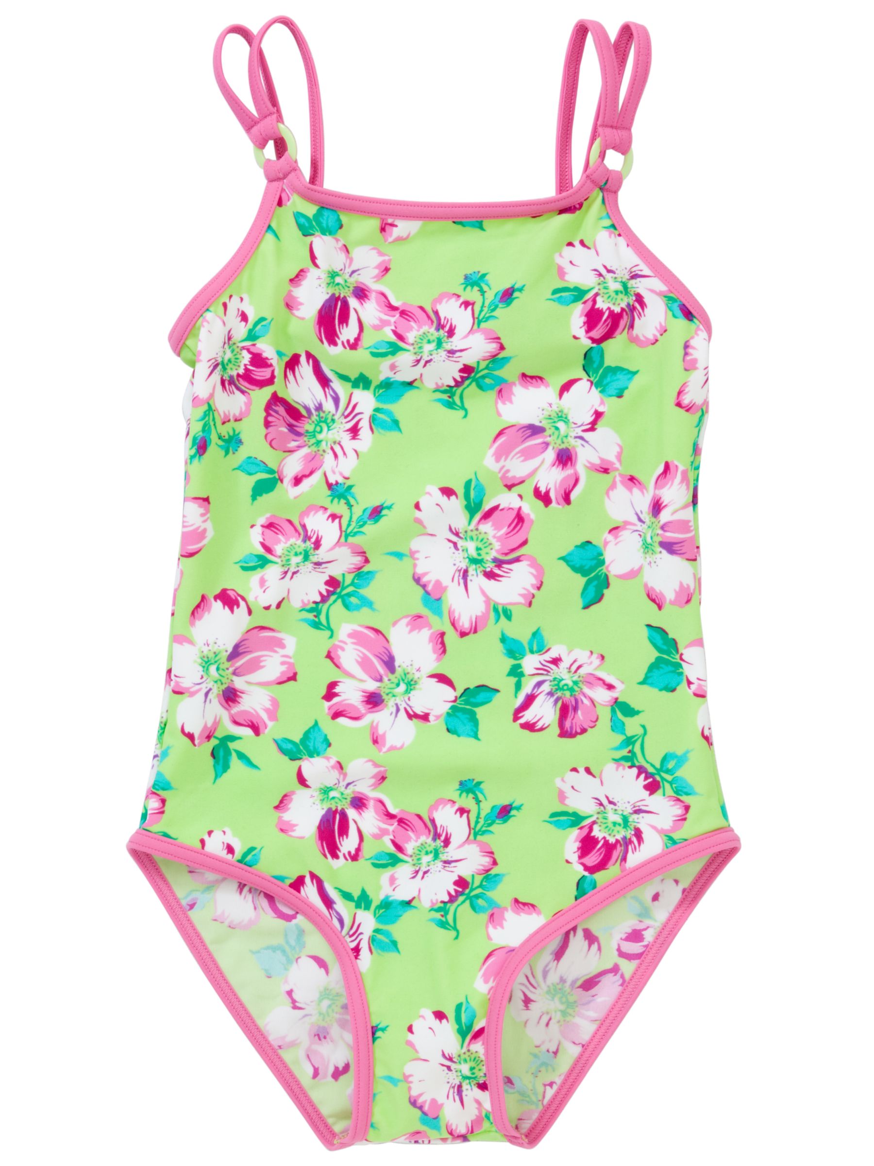 John Lewis Girl Floral Print Swimsuit, Green