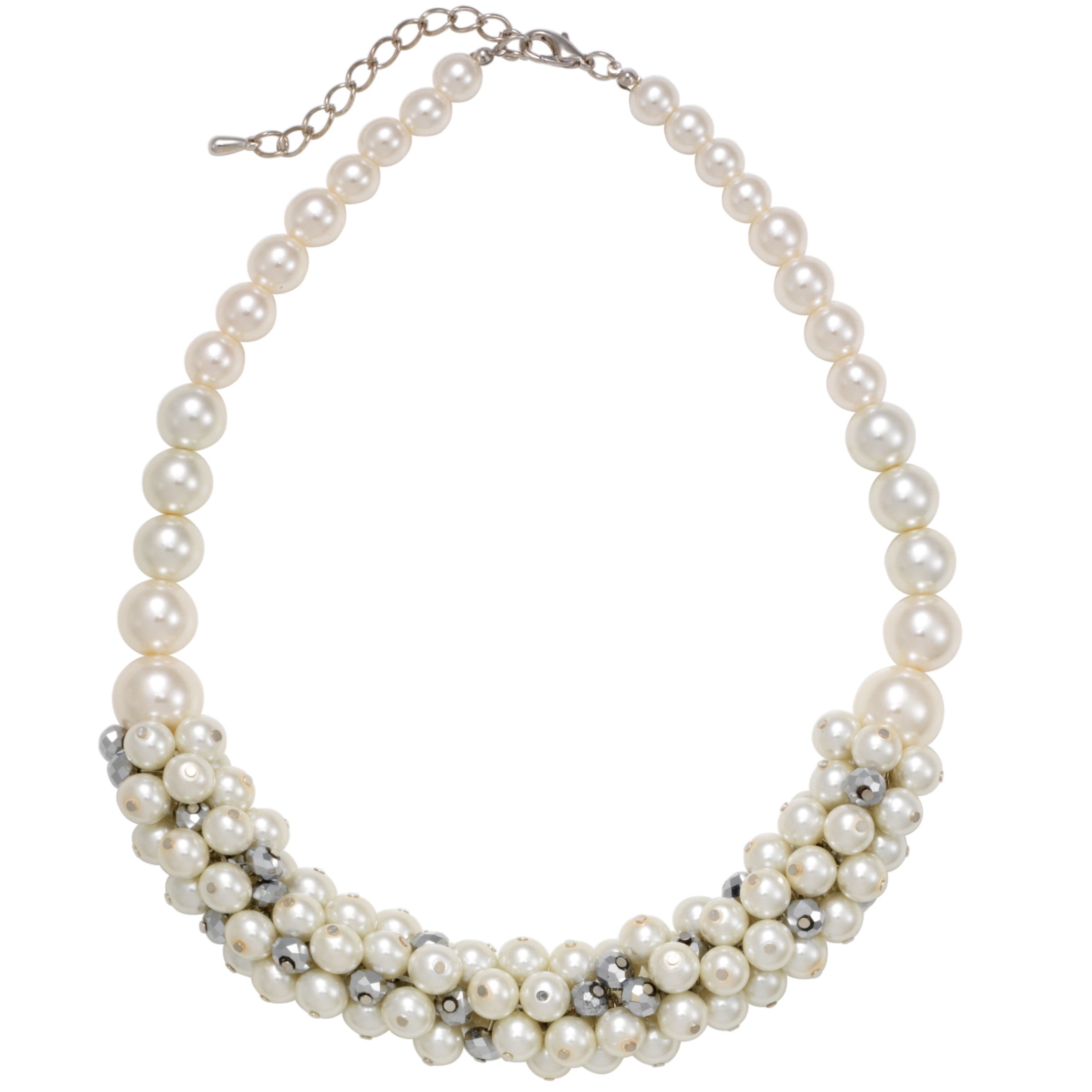 John Lewis Women Pearl and Crystal Cluster Necklace, White