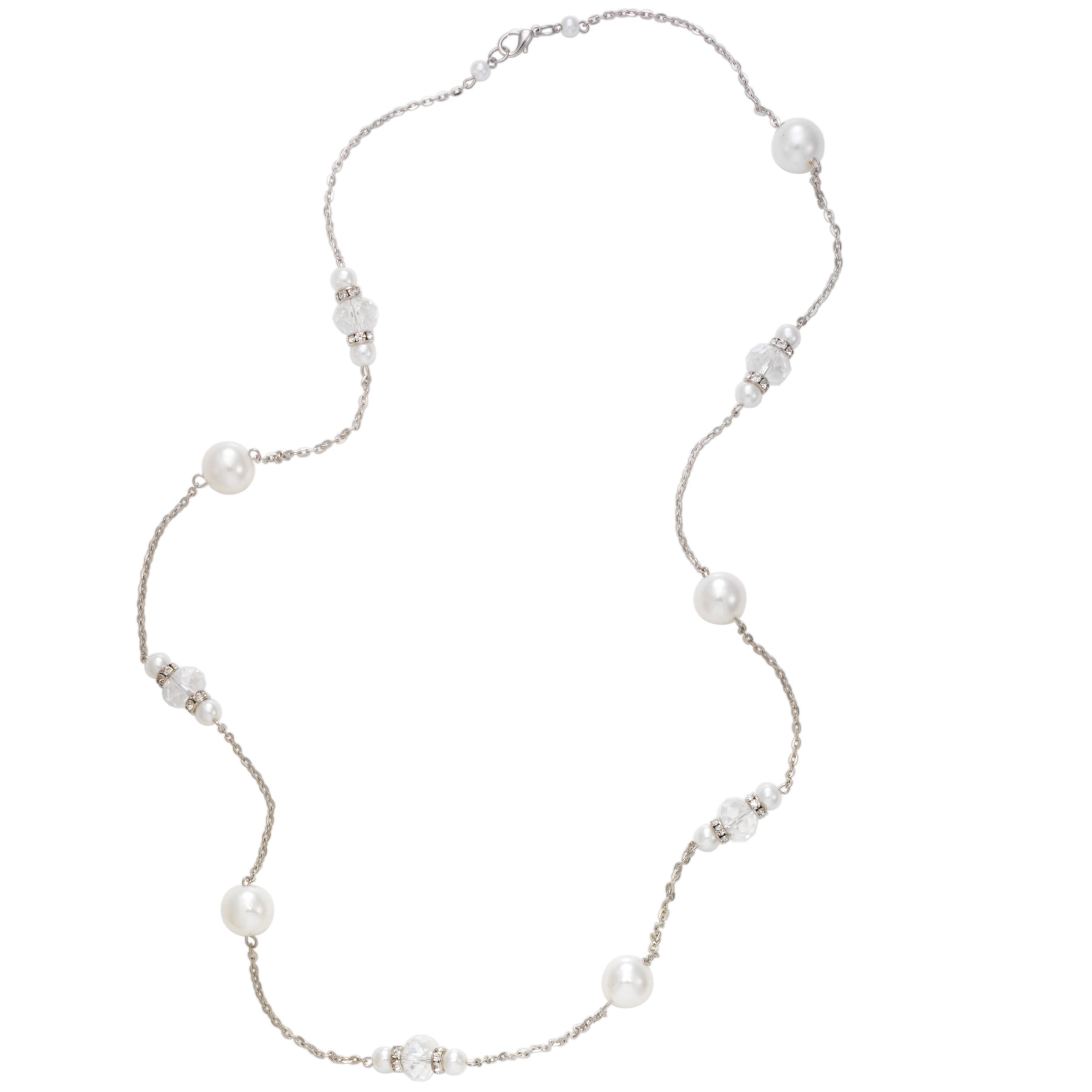 John Lewis Women Pearl and Bead Long Necklace, White