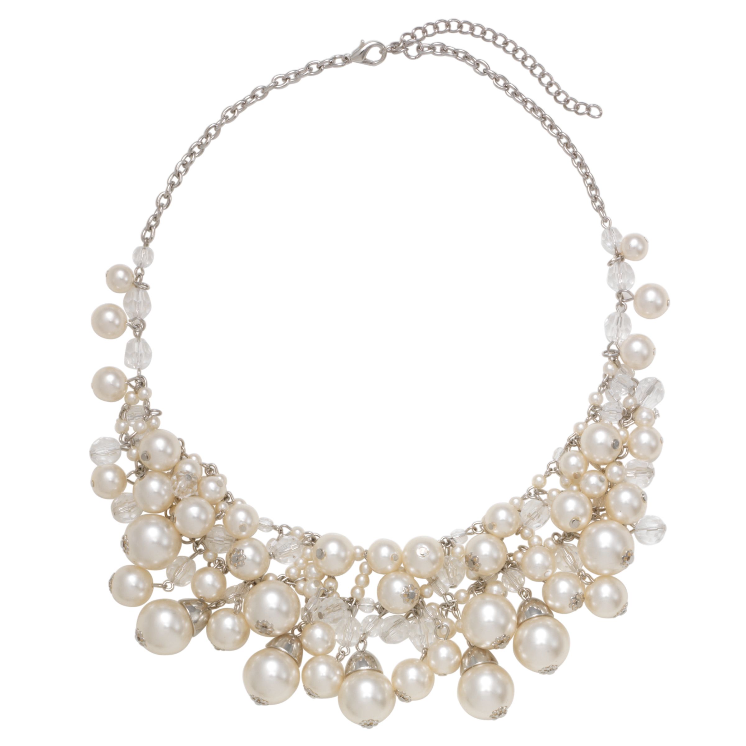 John Lewis Women Pearl Silver Crystal Glass Bead Collar Necklace