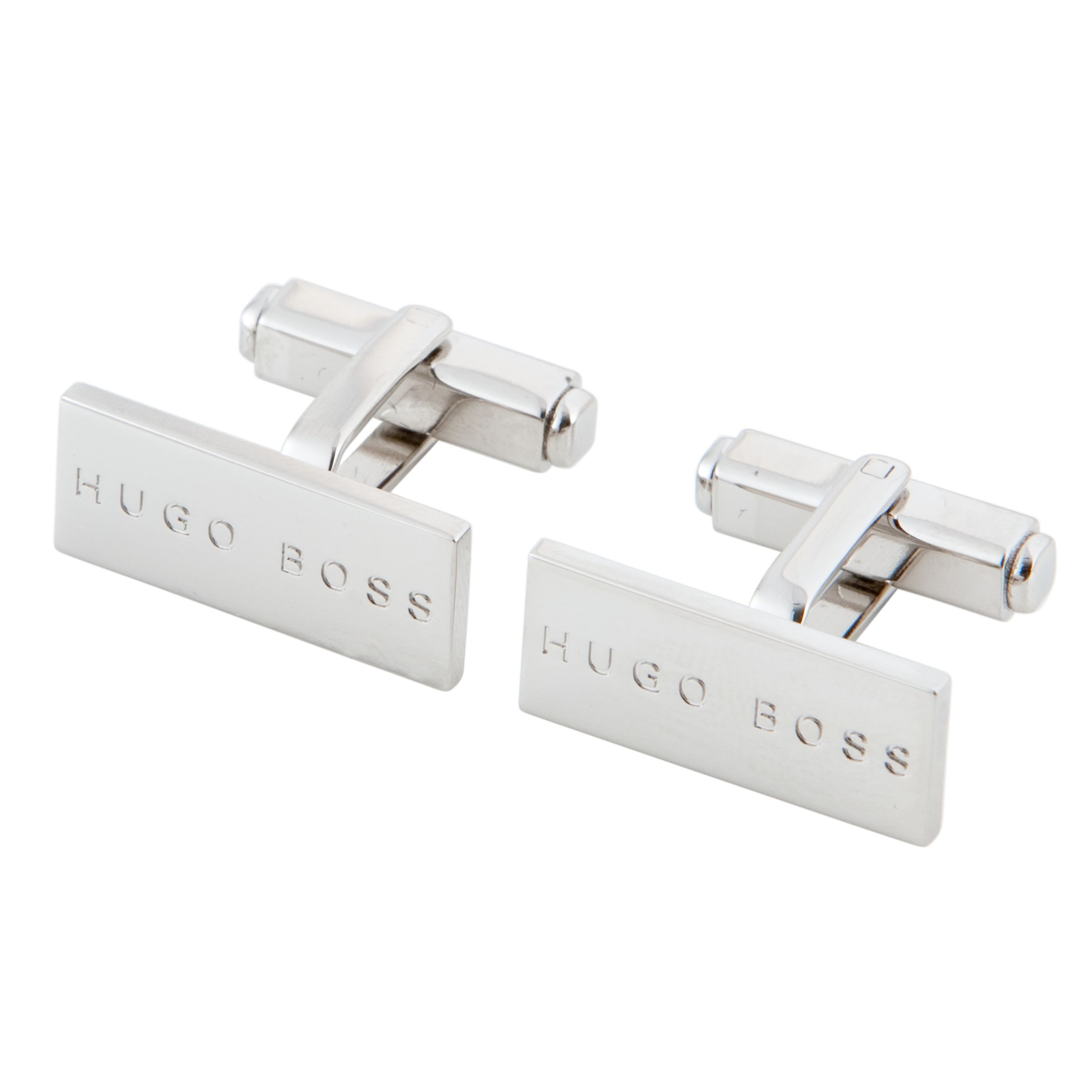 Hugo Boss Boss Black Flat Logo Cufflinks, Silver