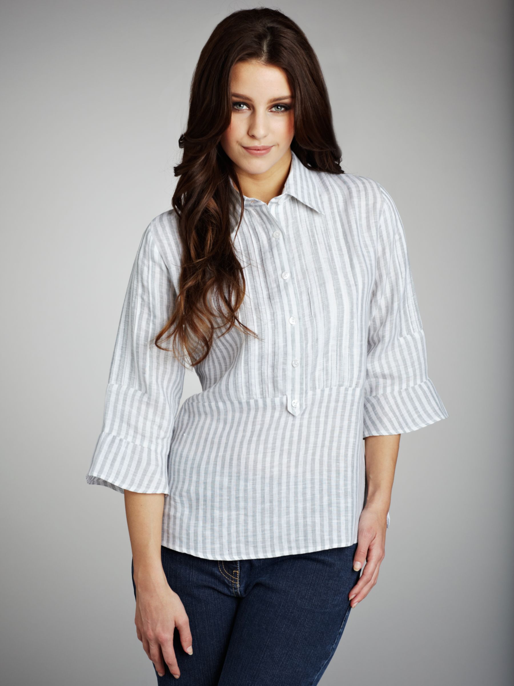 Striped Linen Blouse, Grey / White