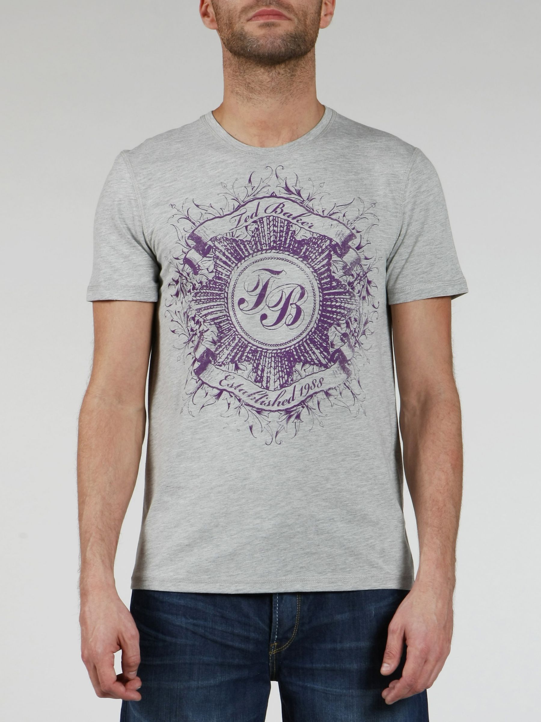 Short Sleeve Graphic T-Shirt, Grey marl