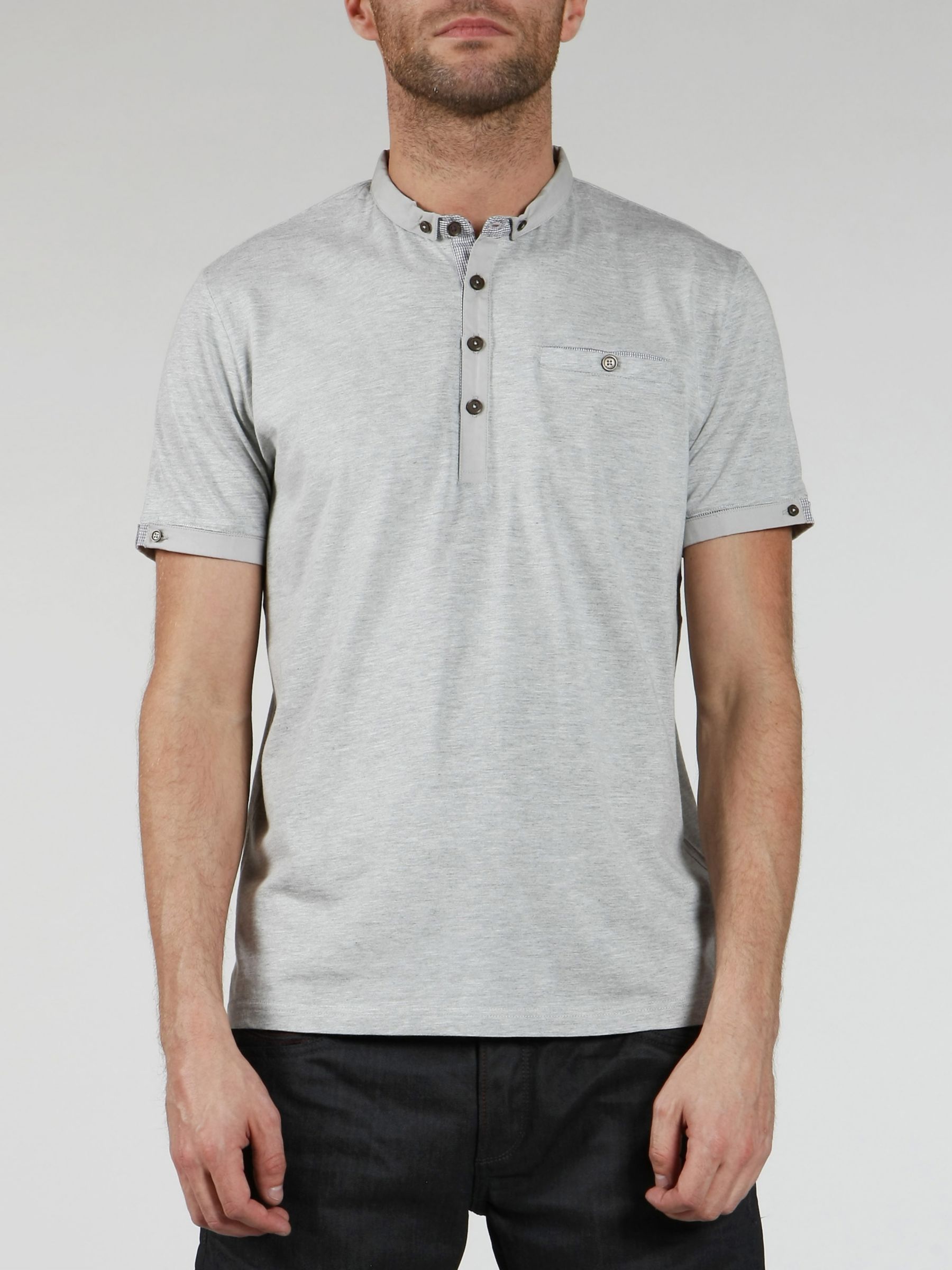 Short-Sleeved Grandad Collar T-Shirt,