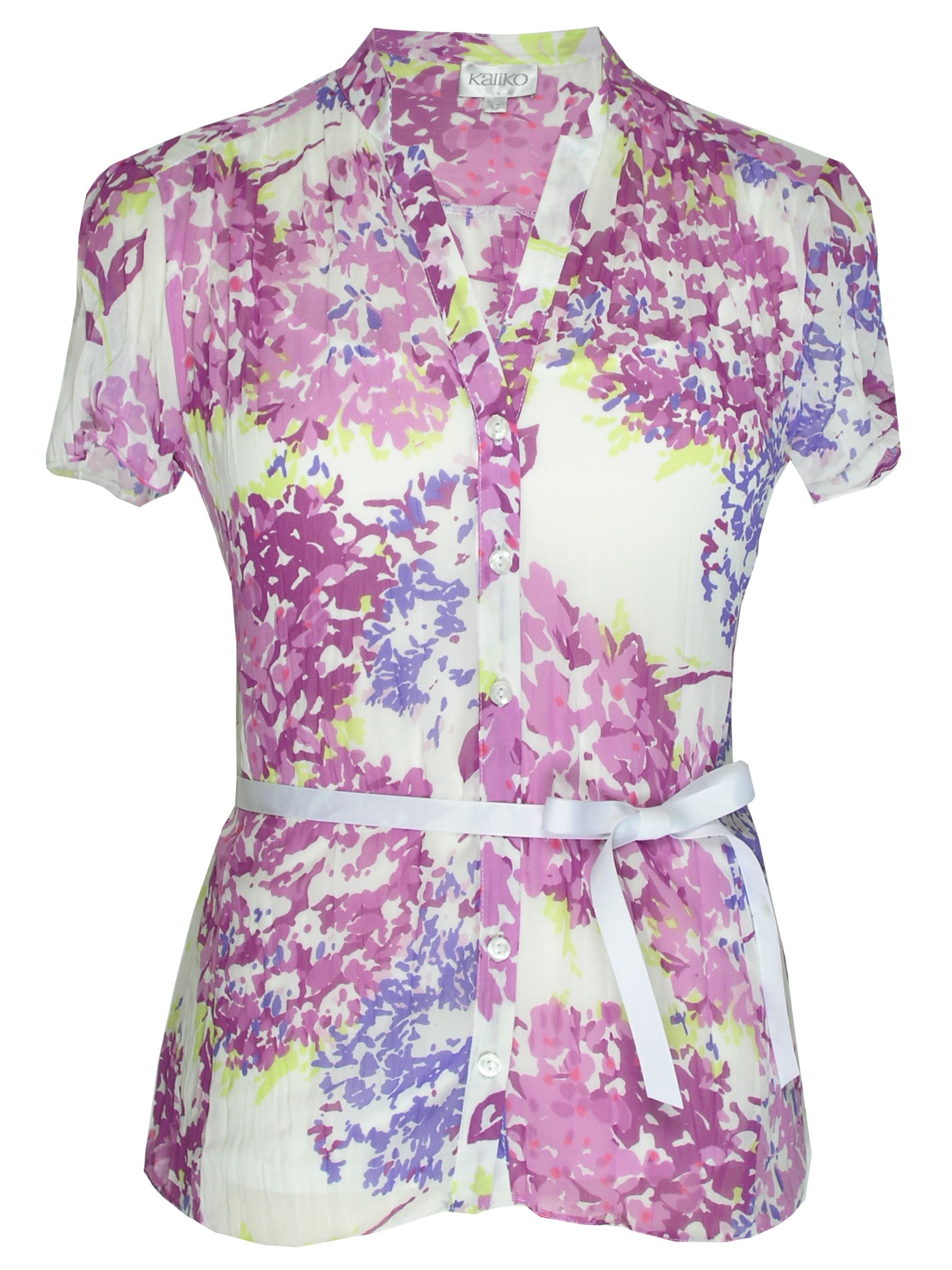 Bouquet Short Sleeve Belted Blouse, Purple