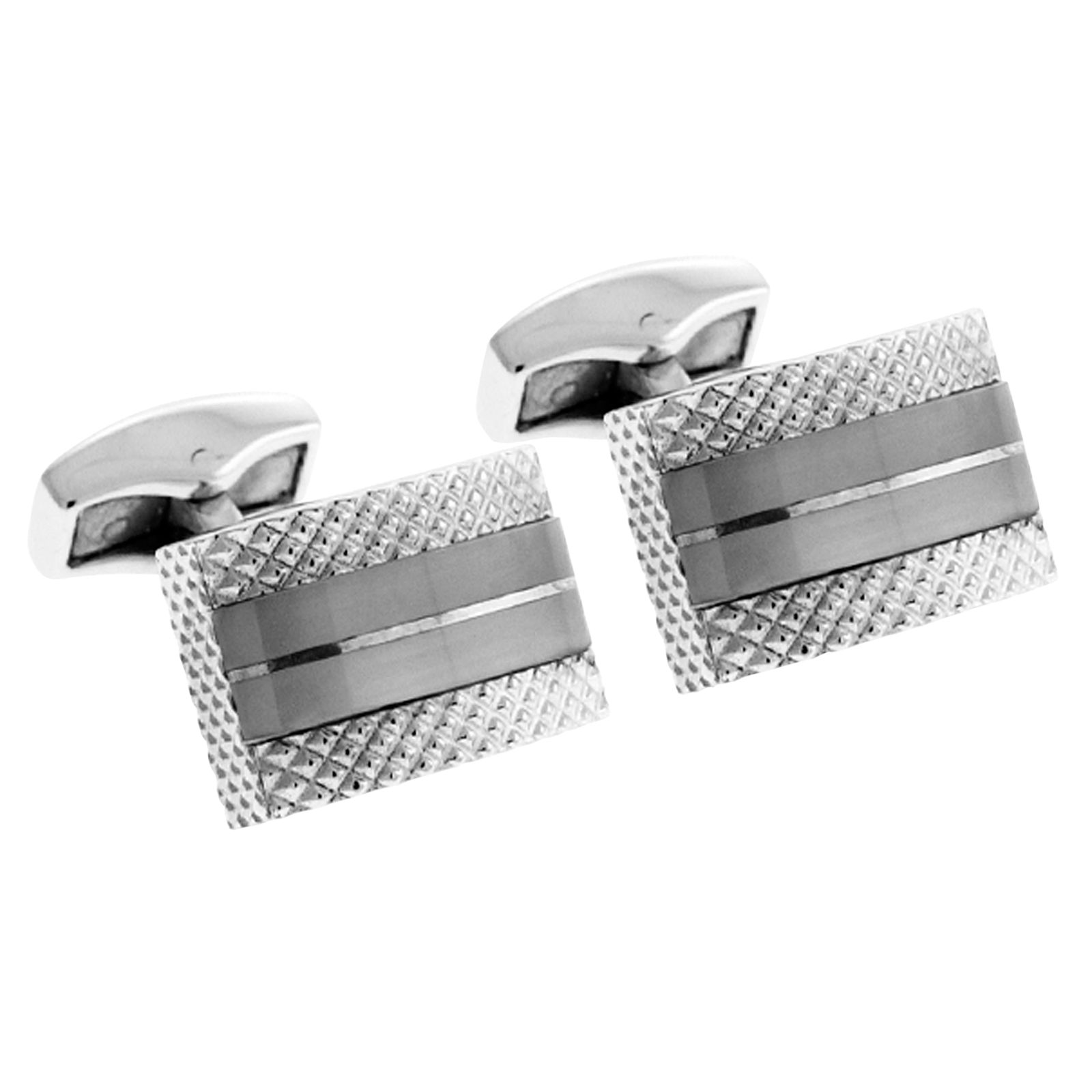 Tateossian Etched D-Shape Cufflinks, Grey/Silver