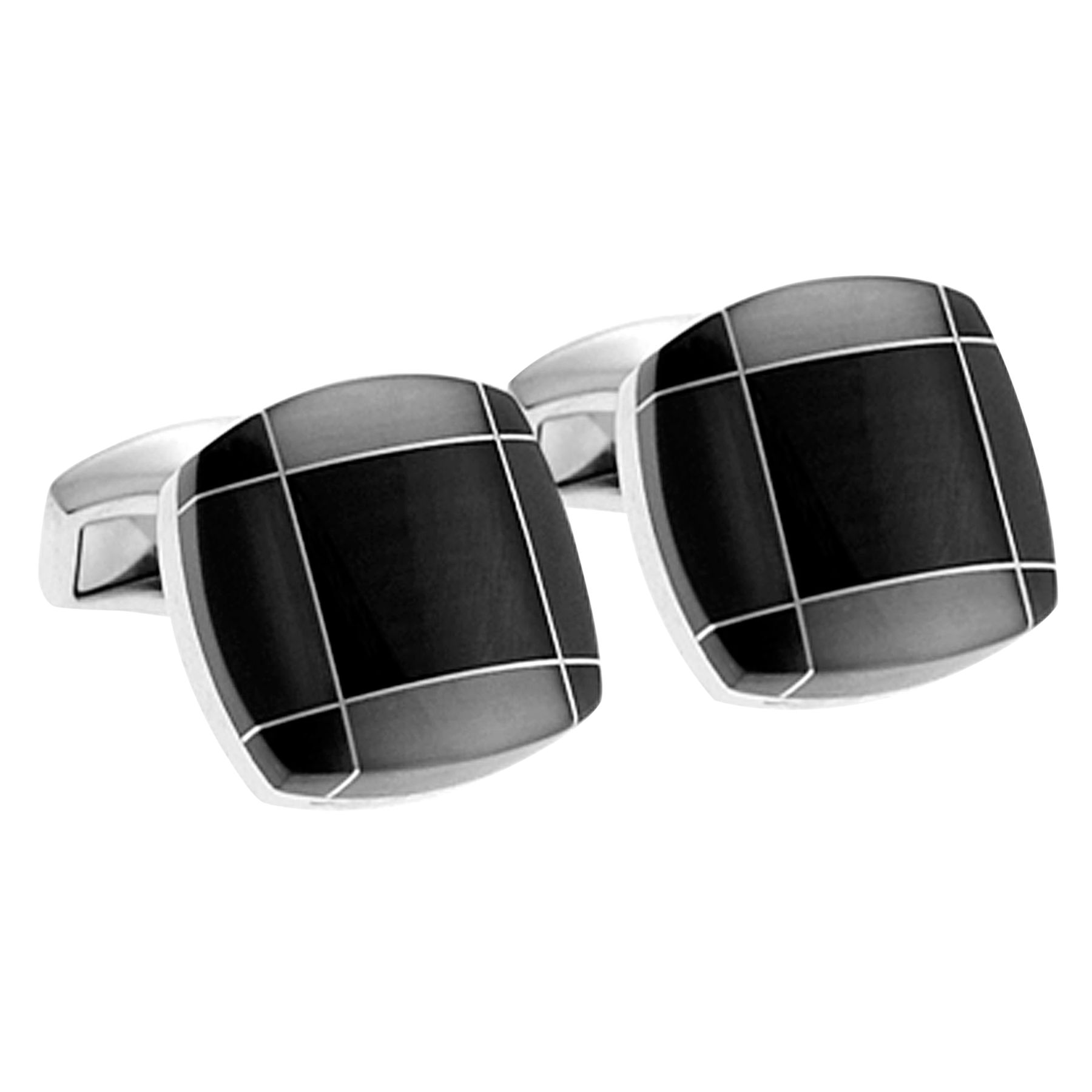 Tateossian Tartan Fusion Square Cufflinks, Black