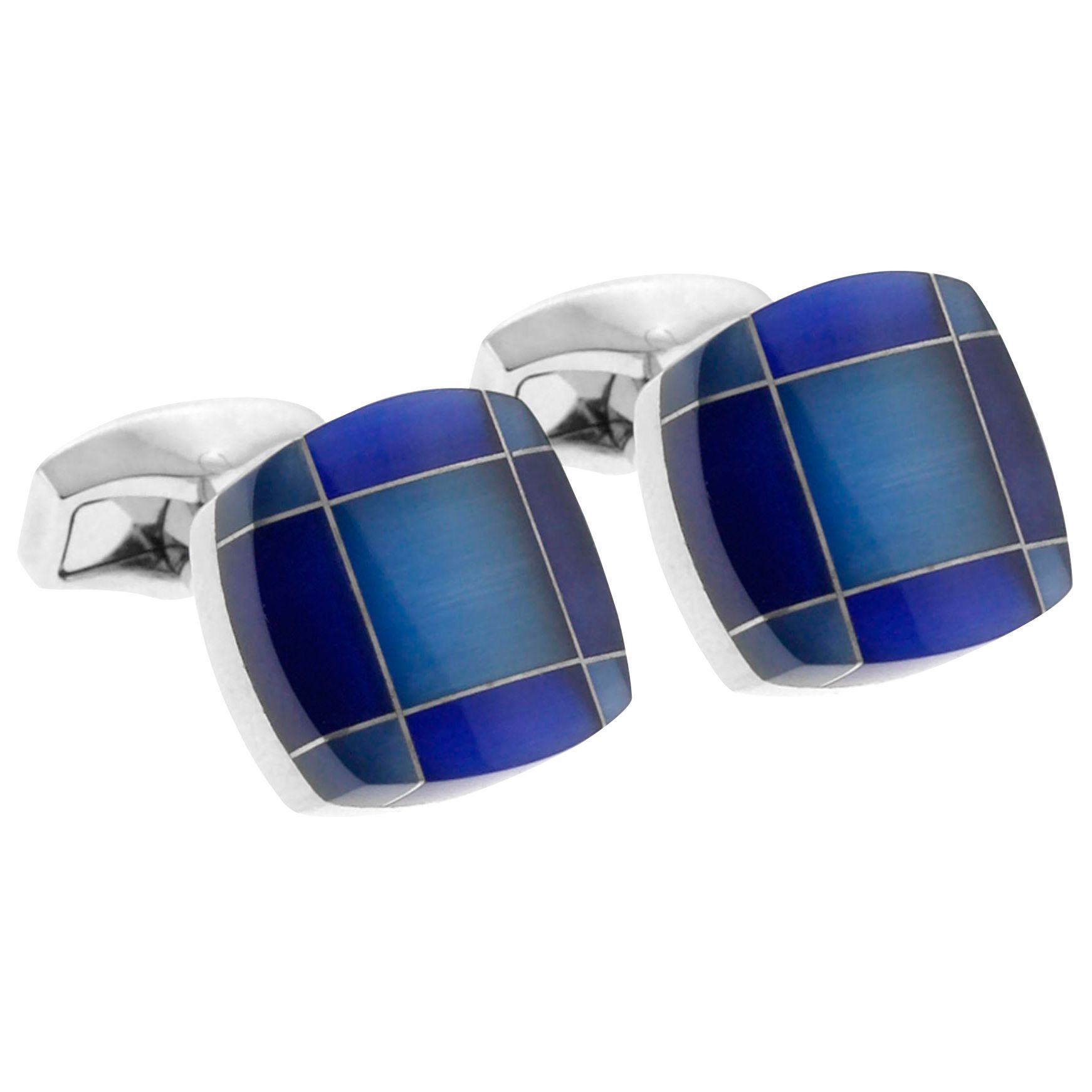 Tateossian Tartan Fusion Square Cufflinks, Blue