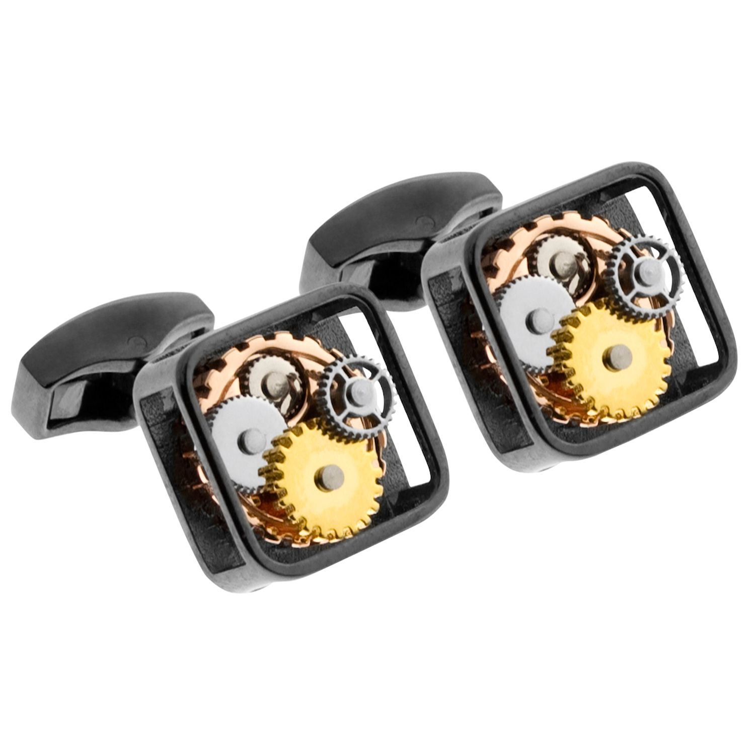 Tateossian Gun Metal Gear Cufflinks, Black