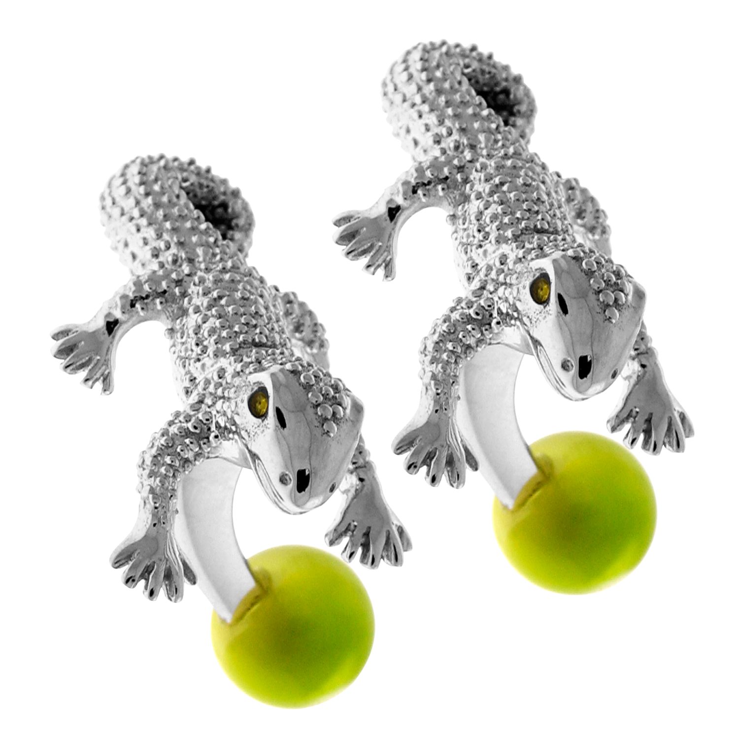 Gecko Cufflinks, Silver