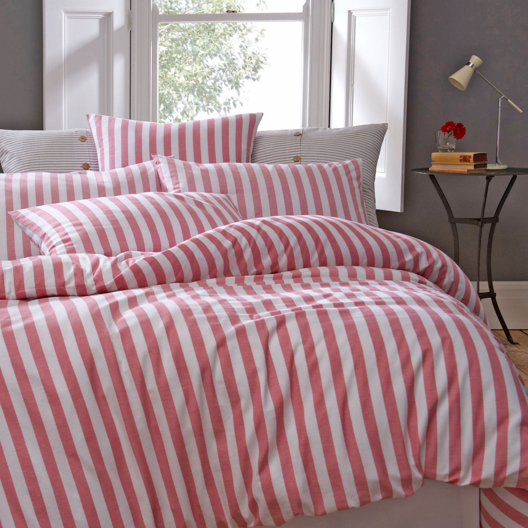 Jigsaw Newquay Stripe Duvet Cover, Rose