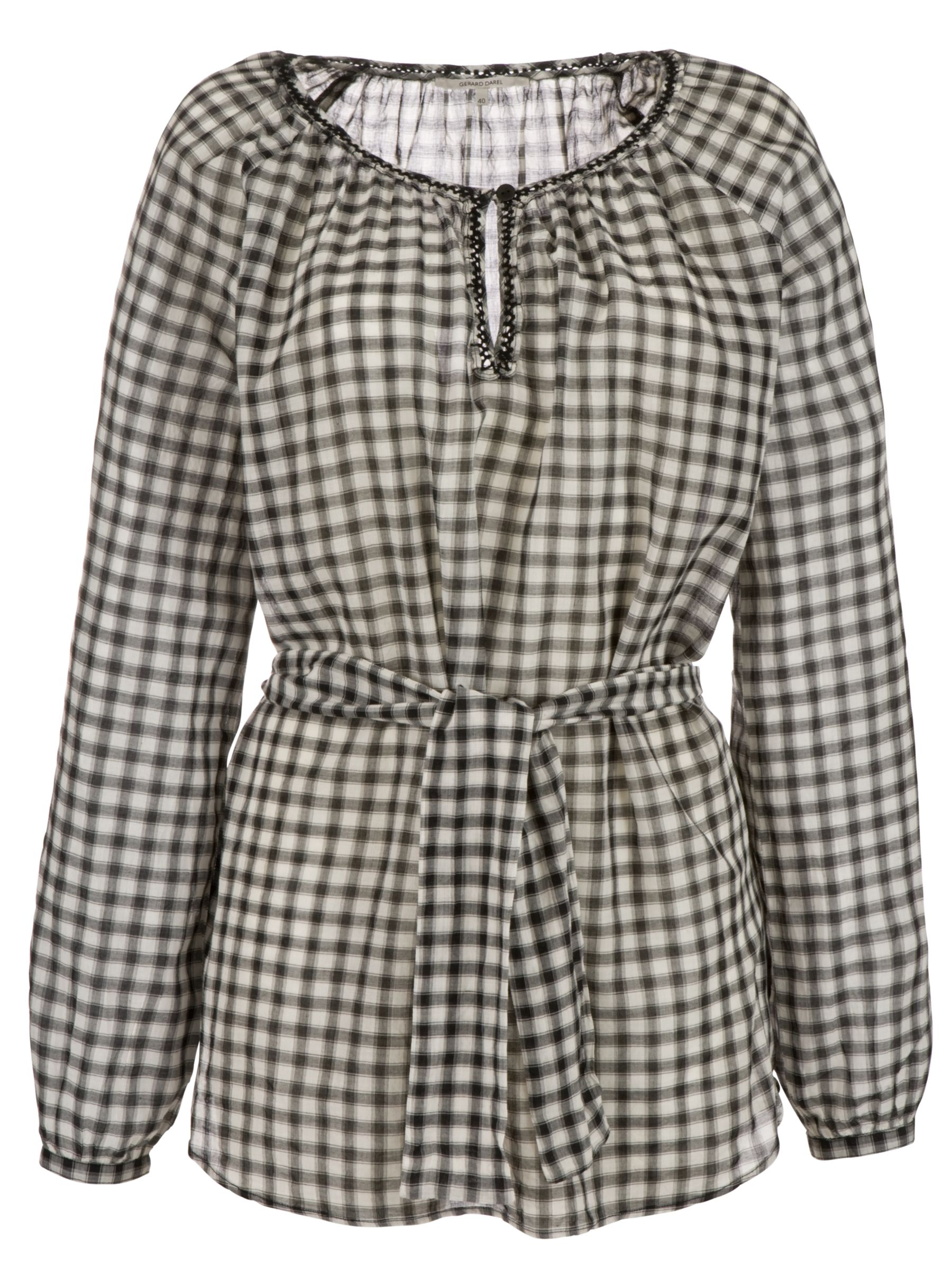 Belted Check Blouse, Black