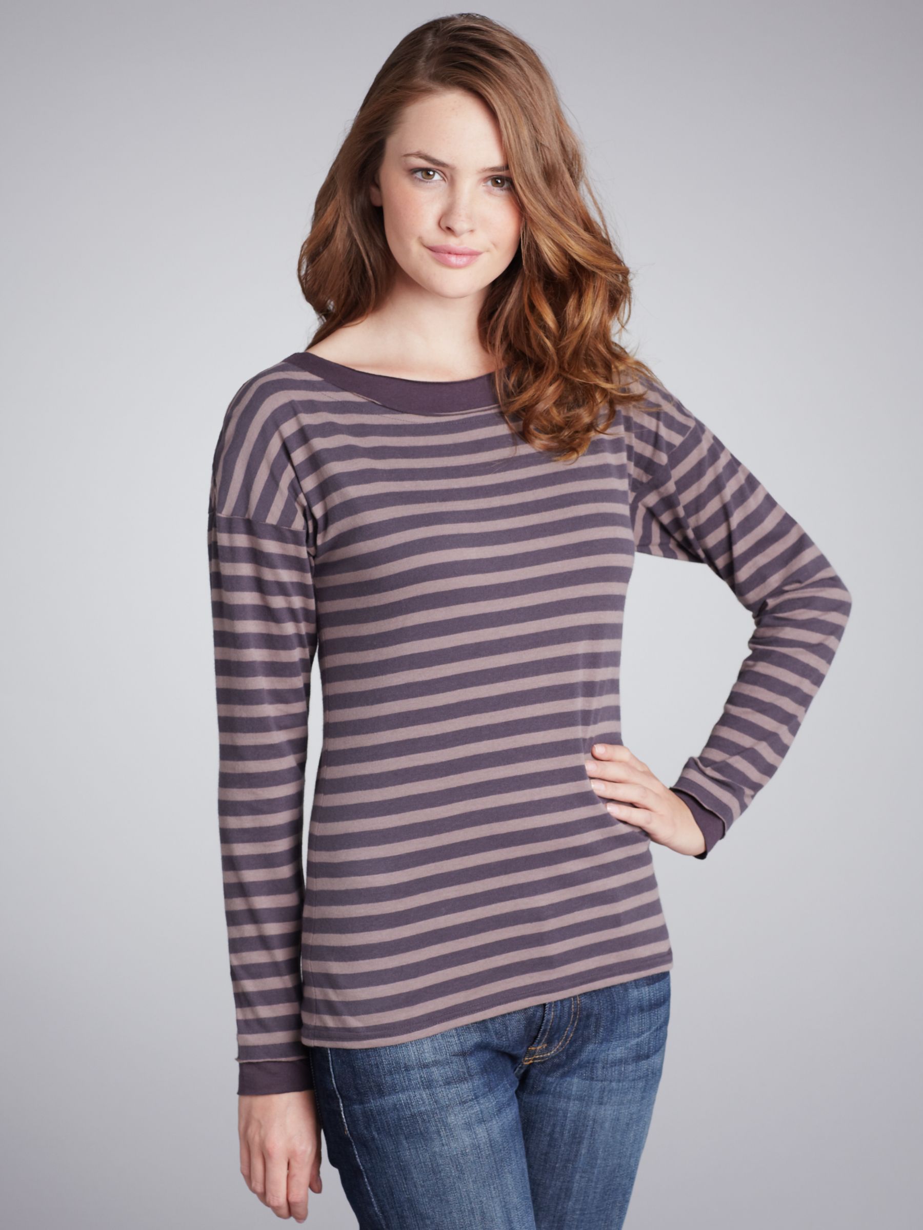 People Tree Briony Striped T-Shirt, Grey