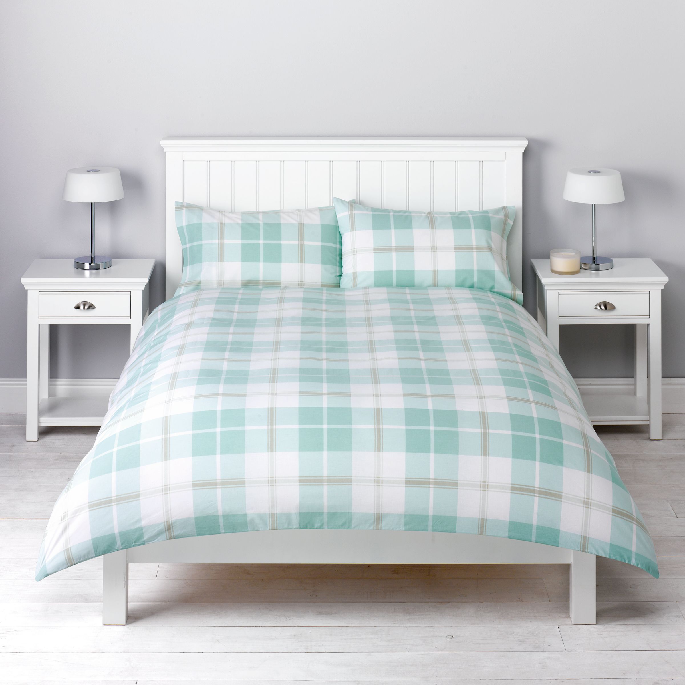 Fresh Check Duvet Cover Set, Duck Egg