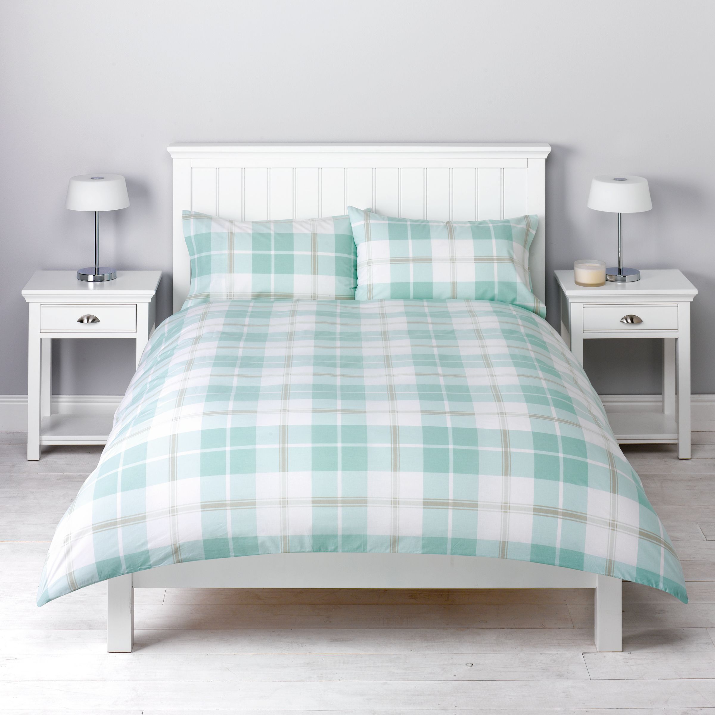 Fresh Check Duvet Cover Set, Duck Egg