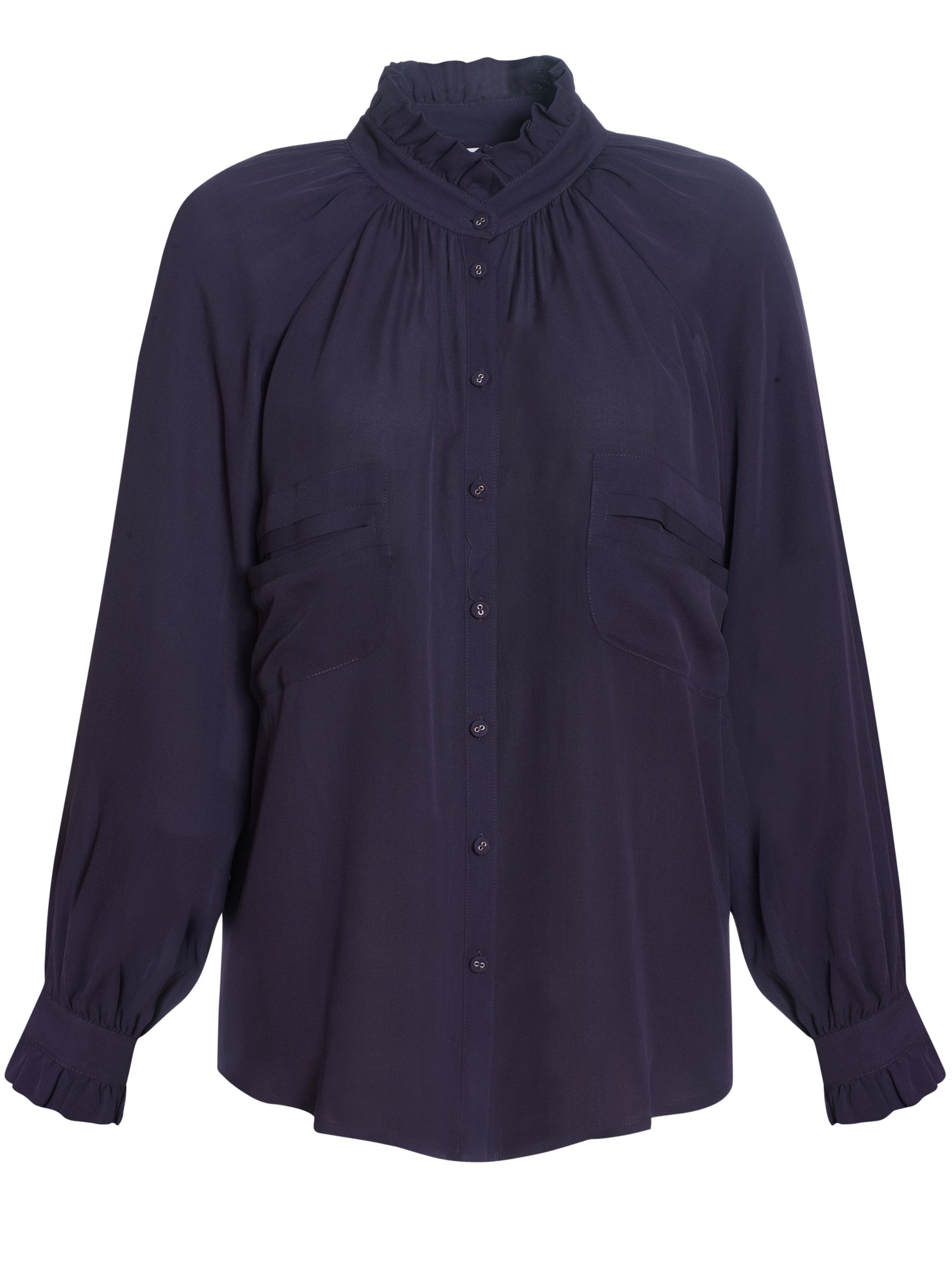 Frill Collar Silk Blouse, Blue