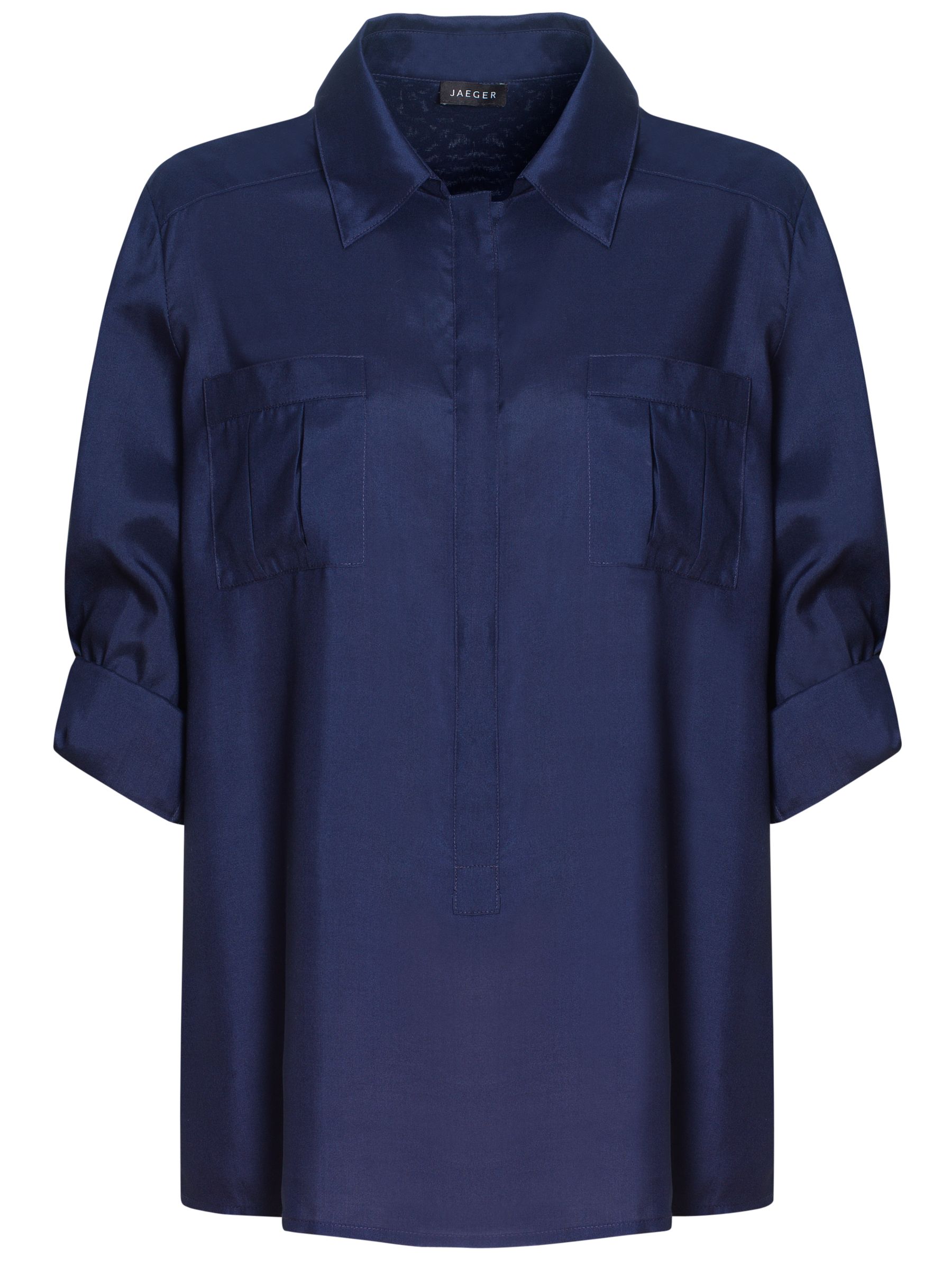 Patch Pocket Silk Blouse, Navy