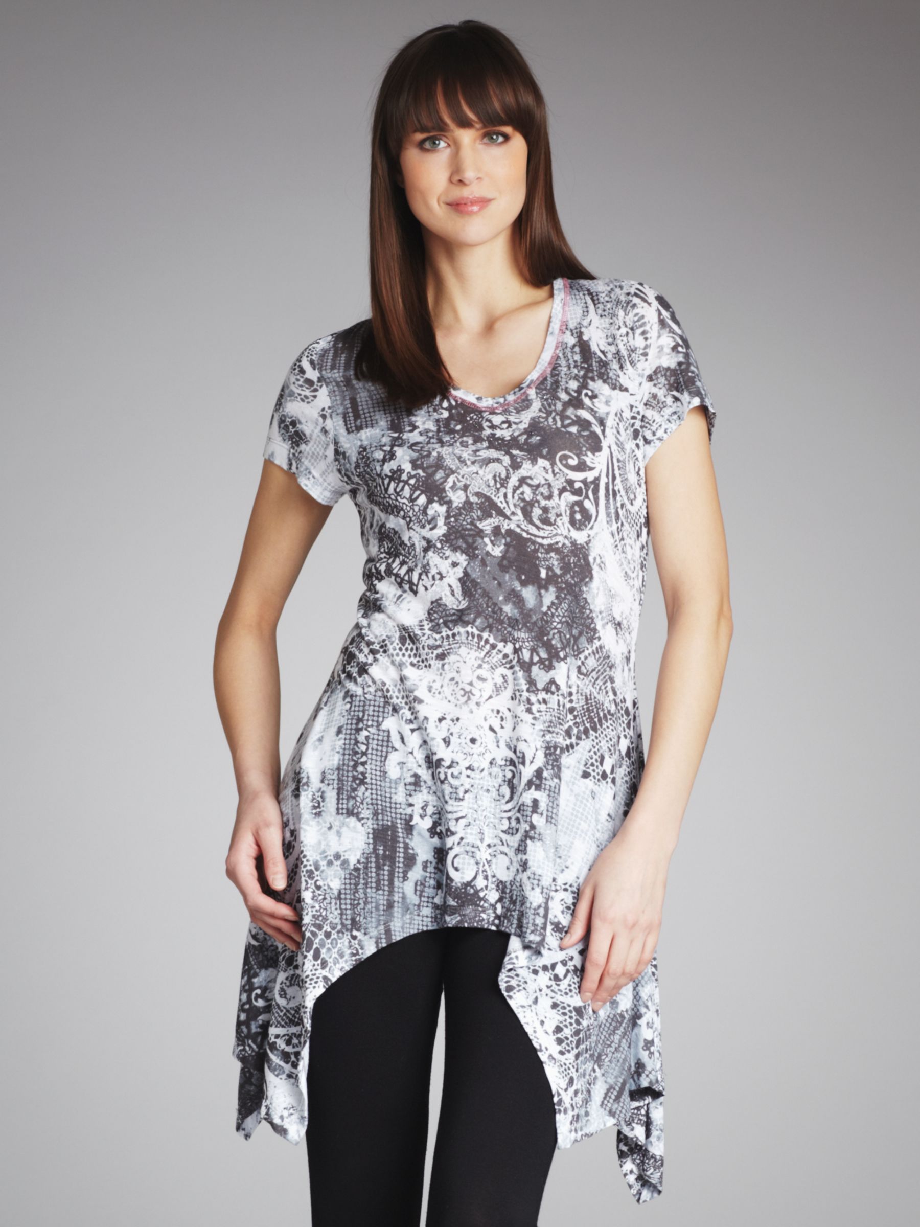 Sheer Printed T-Shirt, Grey/White