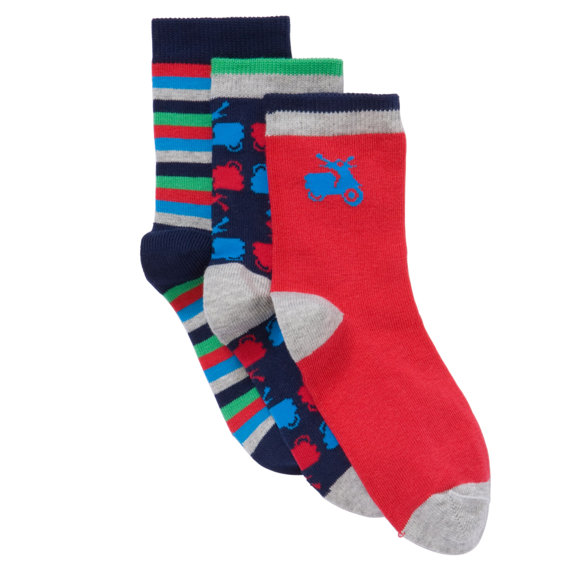 John Lewis Boy Scooter Socks, Pack of 3, Red/blue