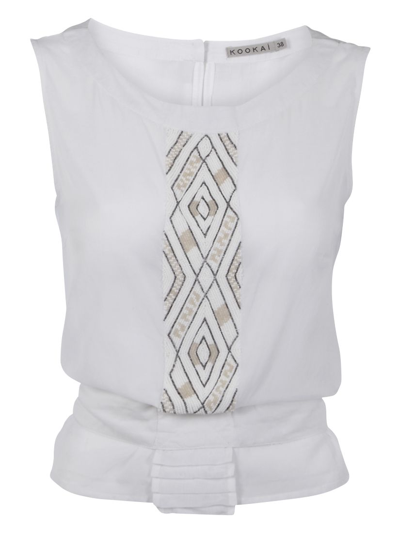 Tribal Embellished Sleeveless Blouse, White