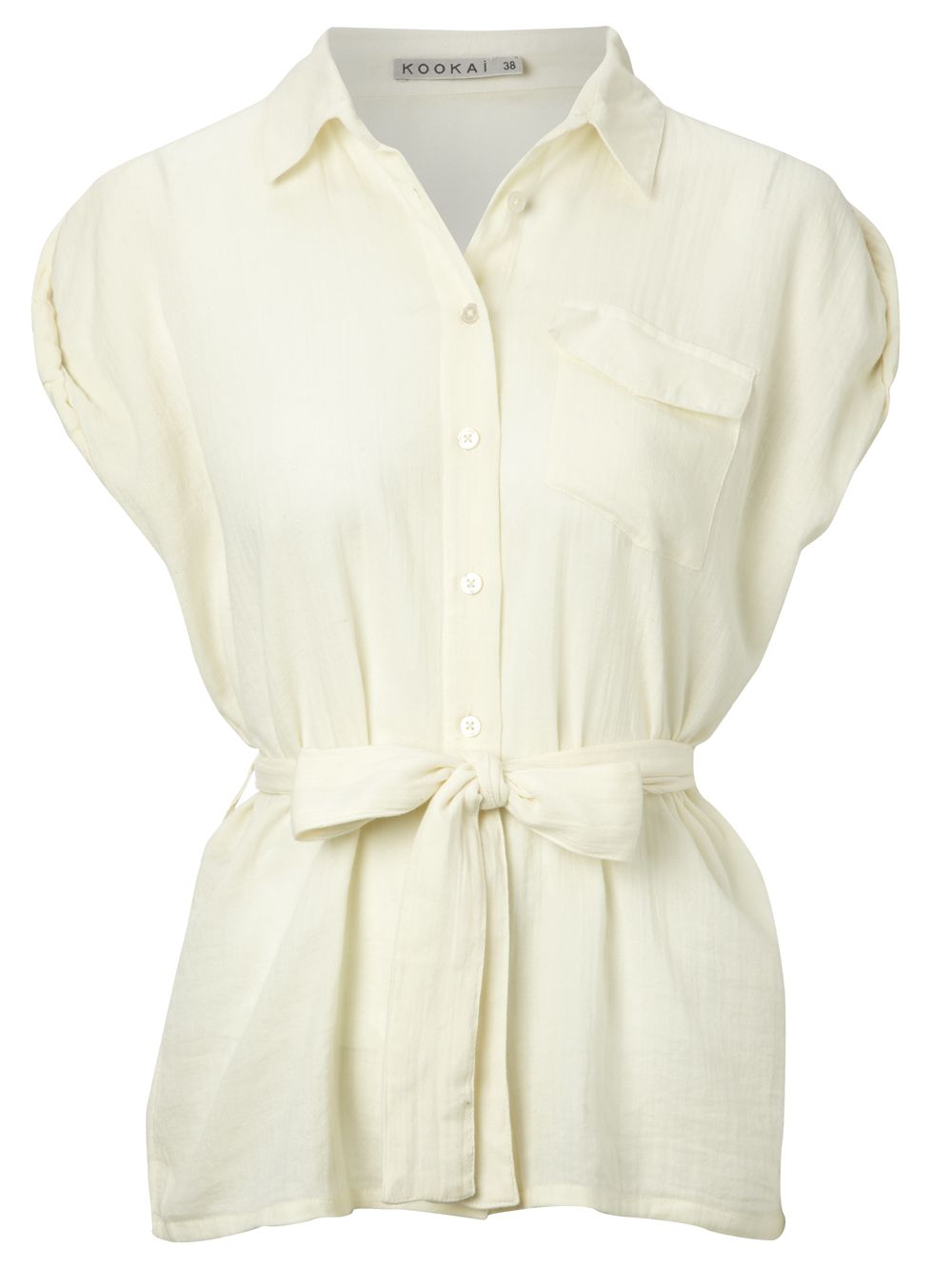 Tie Waist Sleeveless Cotton Blouse, Cream