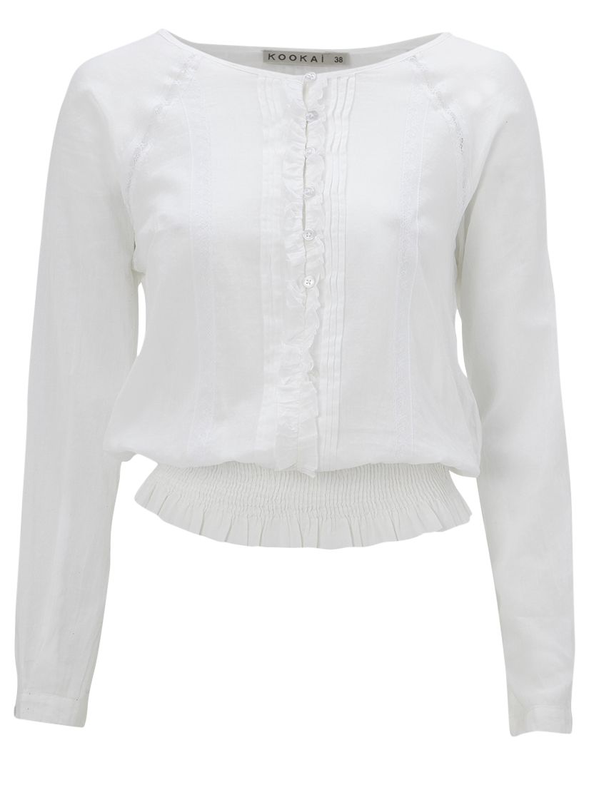 Lace and Ruffle Trim Shirred Hem Blouse,